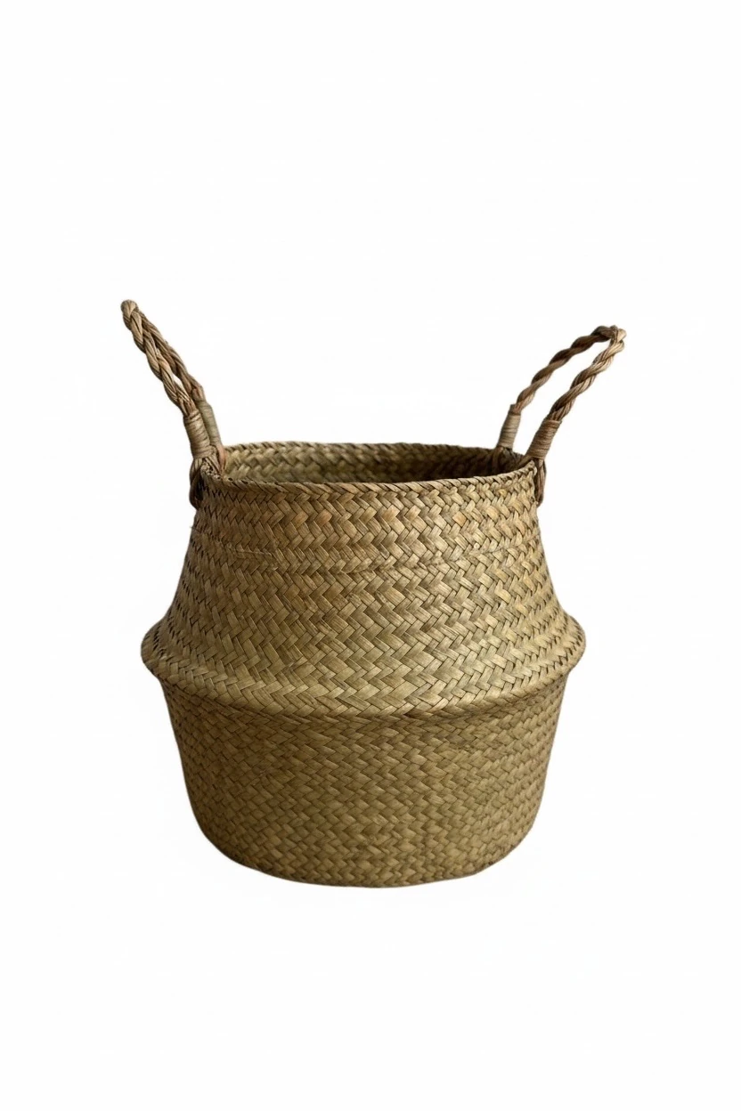 Hasır Dekoratif Kulplu Saksı (Tayland İçi Poşetli)