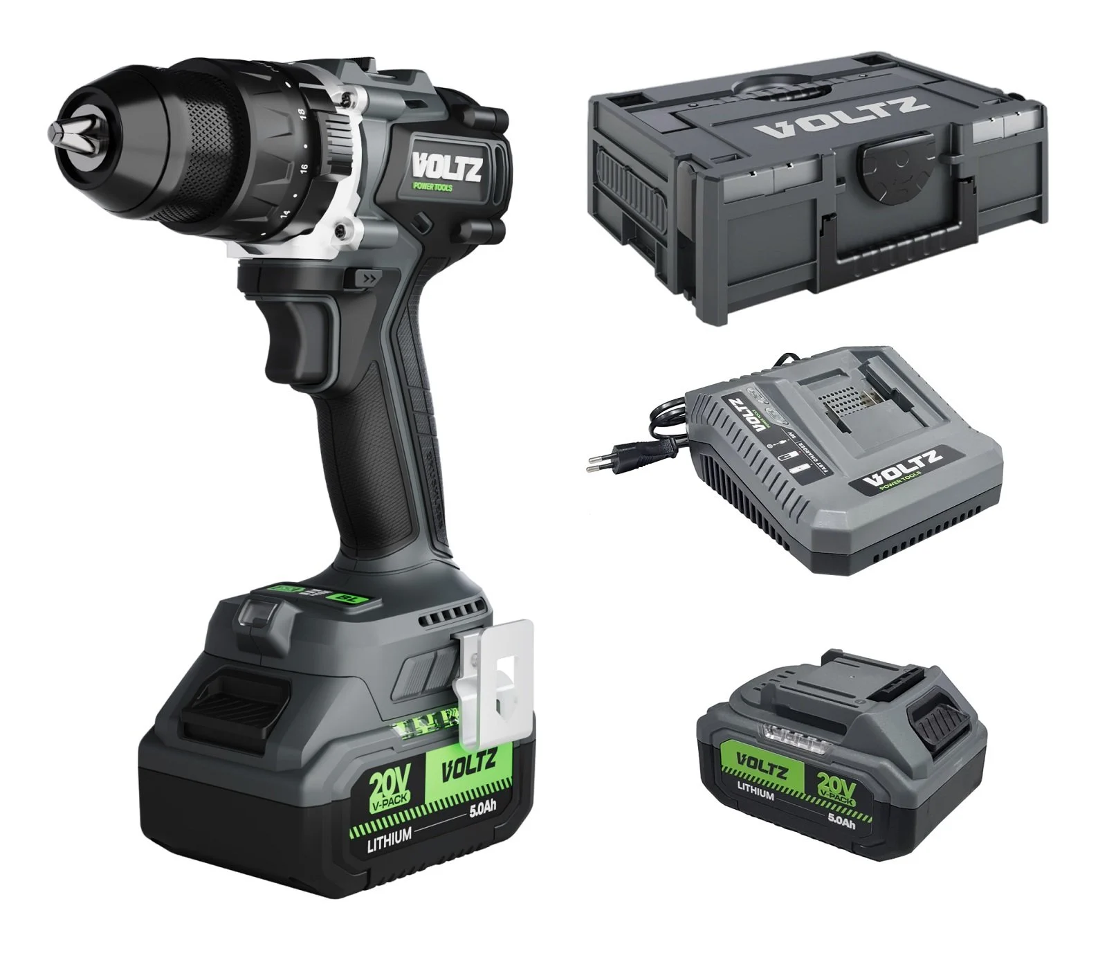 VOLTZ VZDR-20I Kömürsüz Şarjlı Darbeli Matkap 20 Volt 5 Amper Çift Akülü