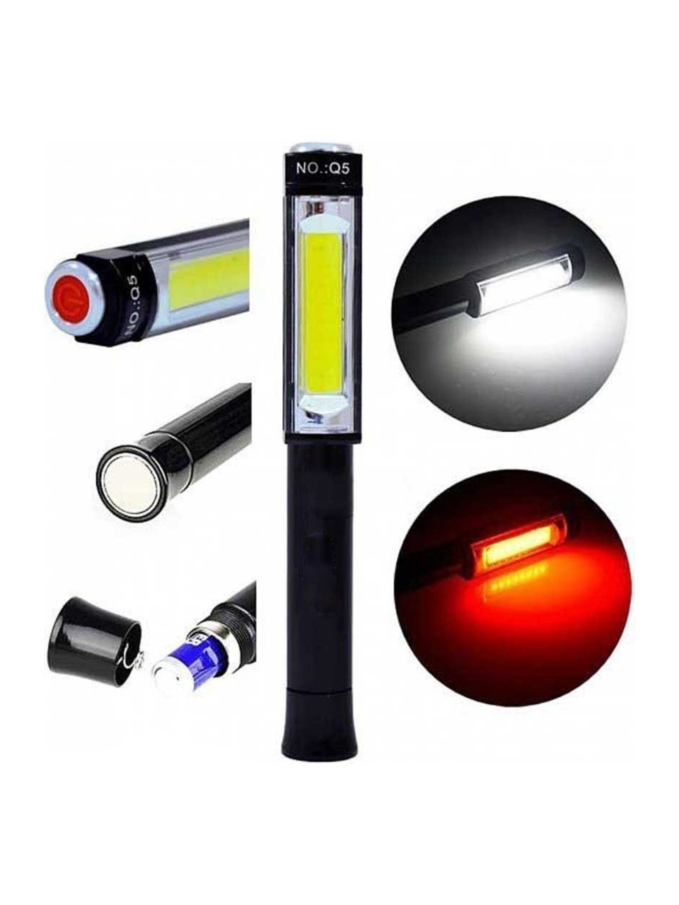 Q5 Pilli Mıknatıslı Cob LED Çalışma Tamir Kırmızı Işık El Feneri