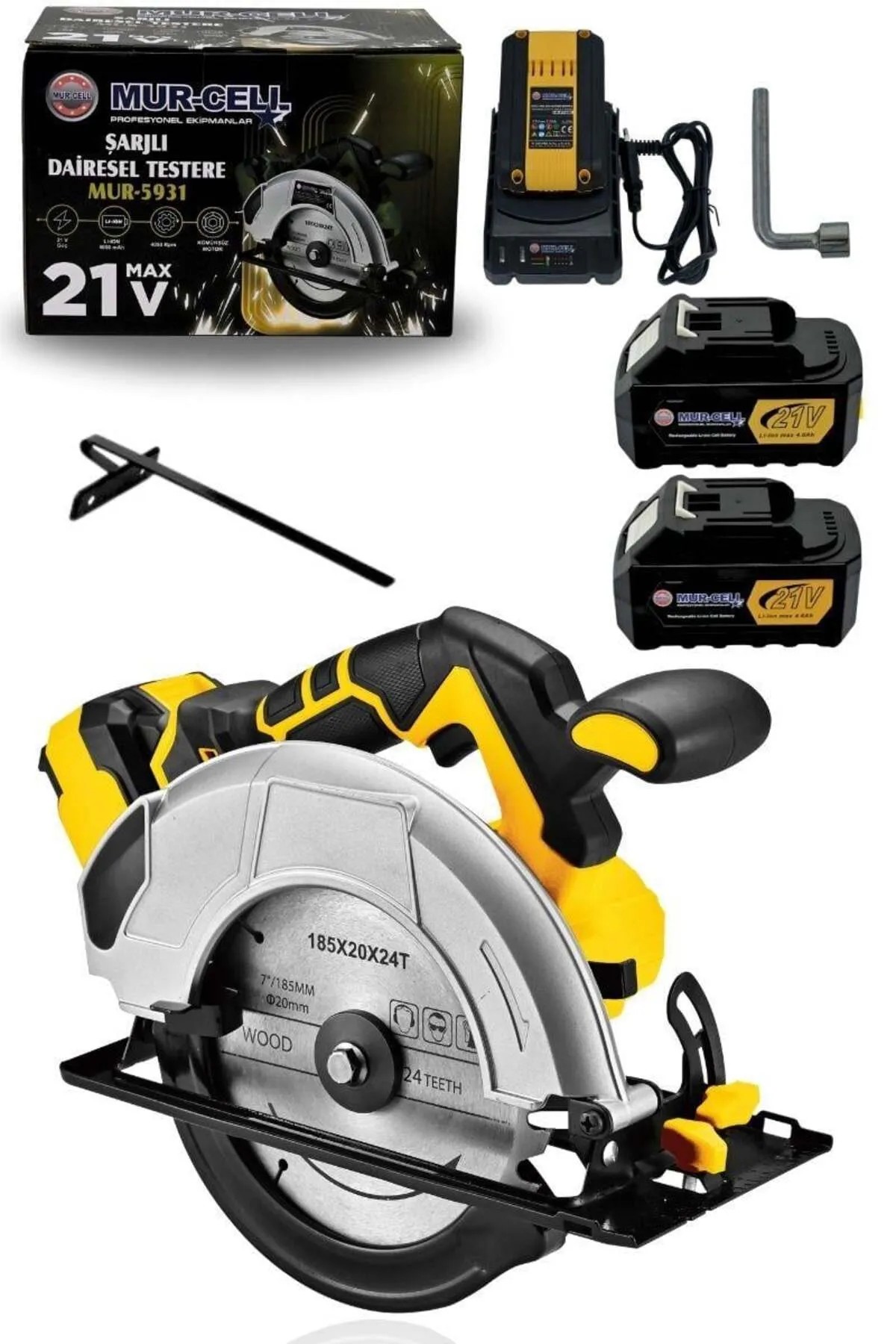 Mur-Cell Mur-5931 Sarı 21v 4.0ah Şarjlı Profesyonel Sunta Kesme Daire Testere Makinesi