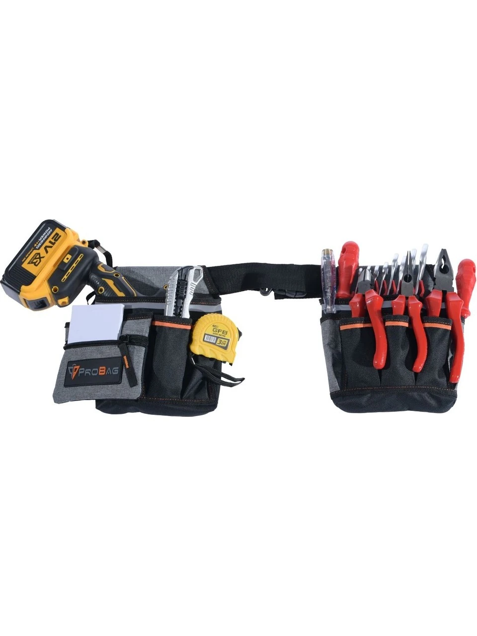Probag Twin Alet ve Takım Bel Çantası - Çift Bölmeli, 11 Gözlü, Suya Dayanıklı İmpertex Keten