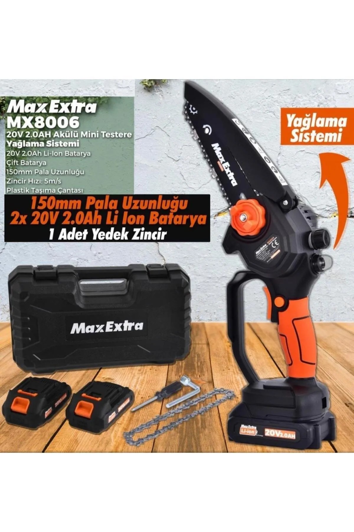 Max Extra MX8006 Akülü Dal Kesme Budama Mini Testere Yağlı 20V 2.0AH