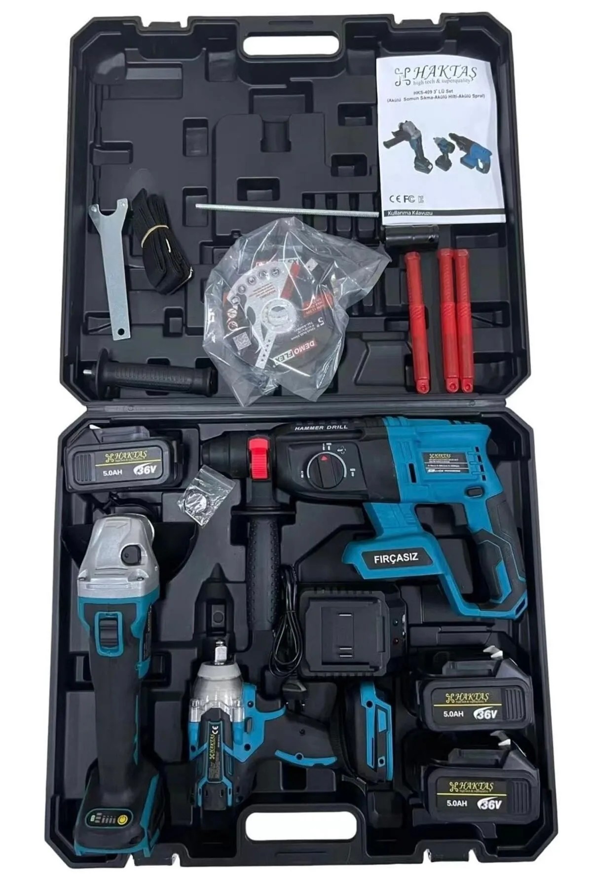 Haktaş 3 Lü Set Akülü Hilti 2-26mm Akülü Spiral 125mm Akülü Torklu Somun Sıkma 