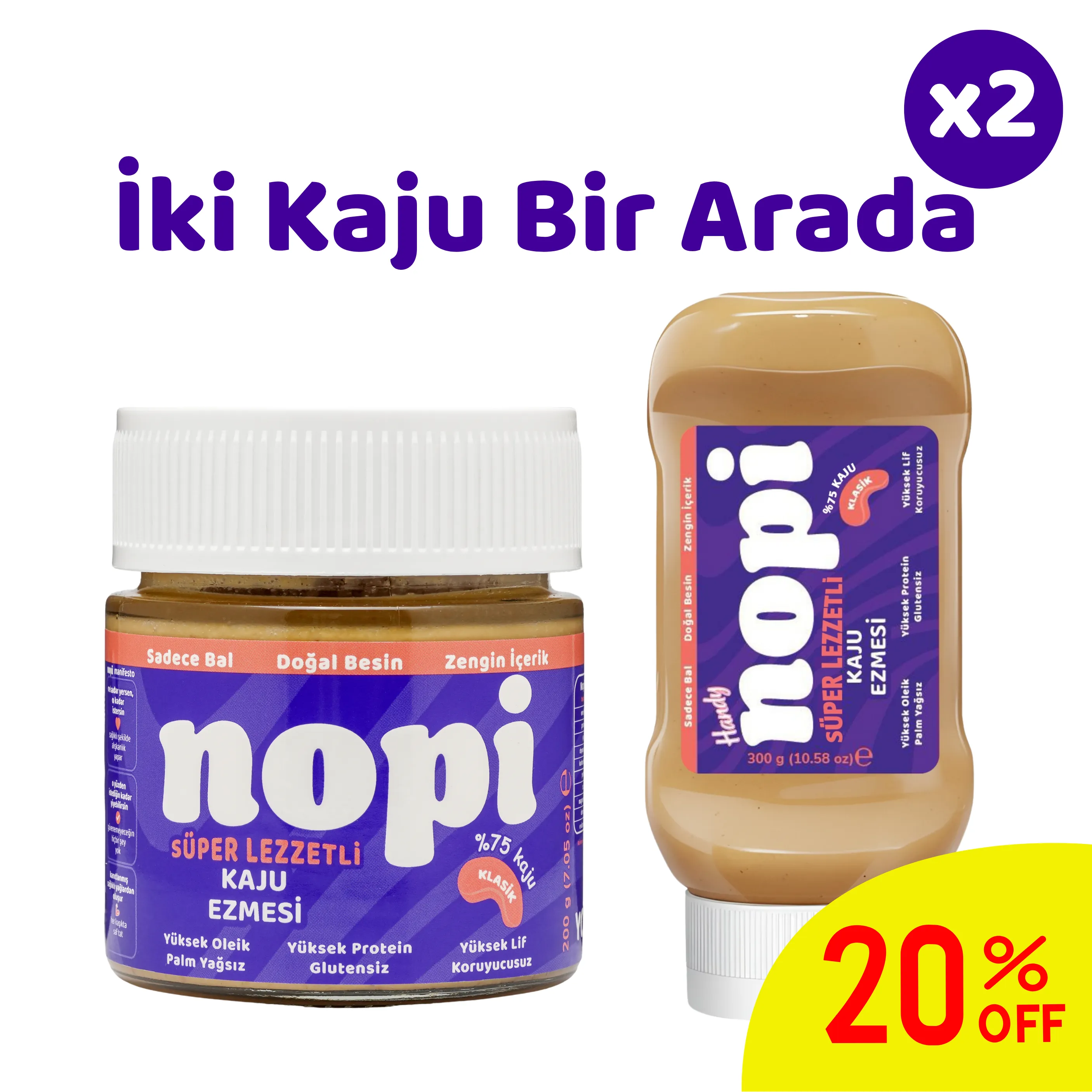 Nopi İkili Set - Klasik Kaju 200g & Handy Kaju Ezmesi 300g