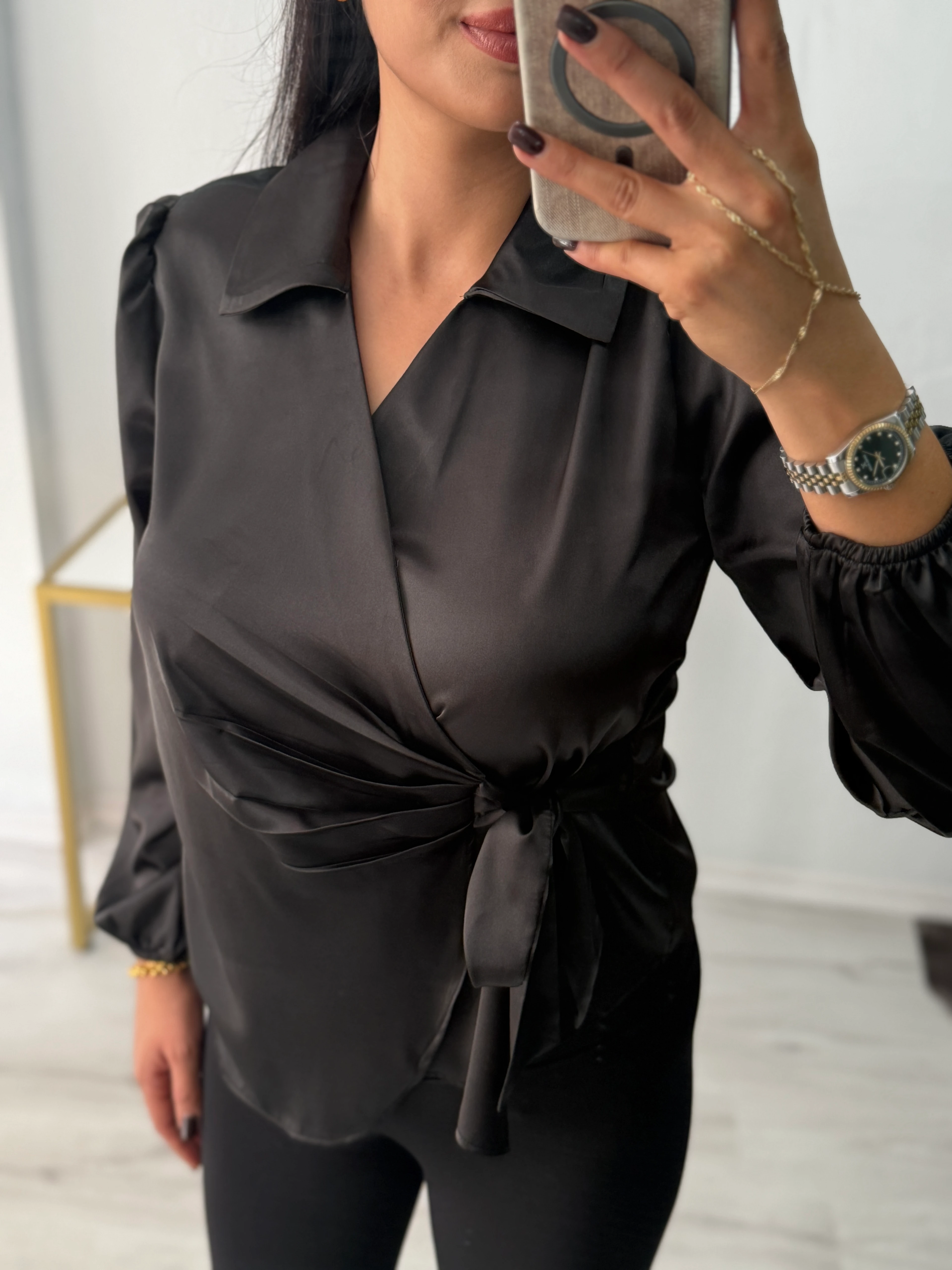 VİENA KRUVAZE BAĞLAMA DETAYLI SATEN GÖMLEK