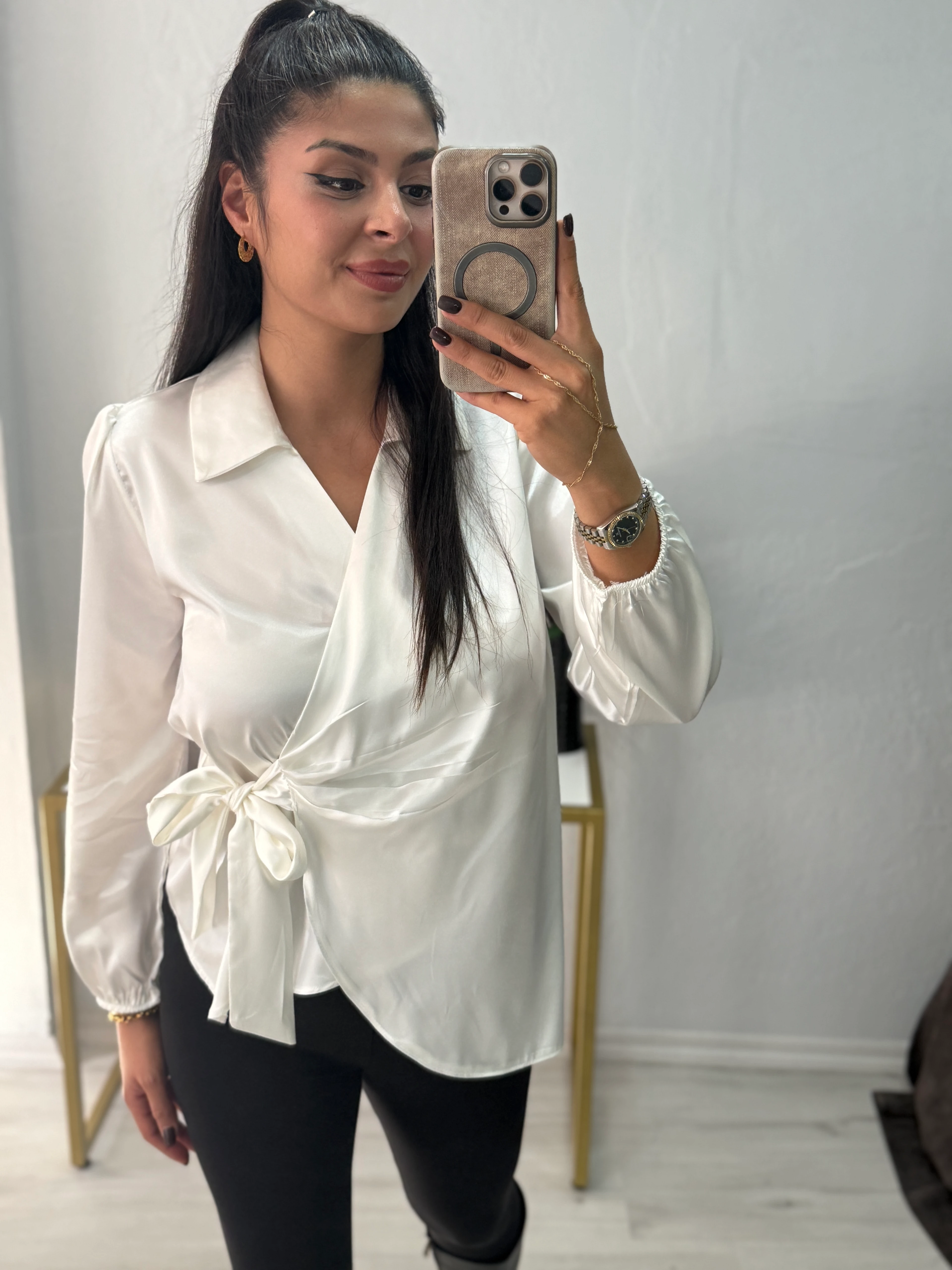 VİENA KRUVAZE BAĞLAMA DETAYLI SATEN GÖMLEK