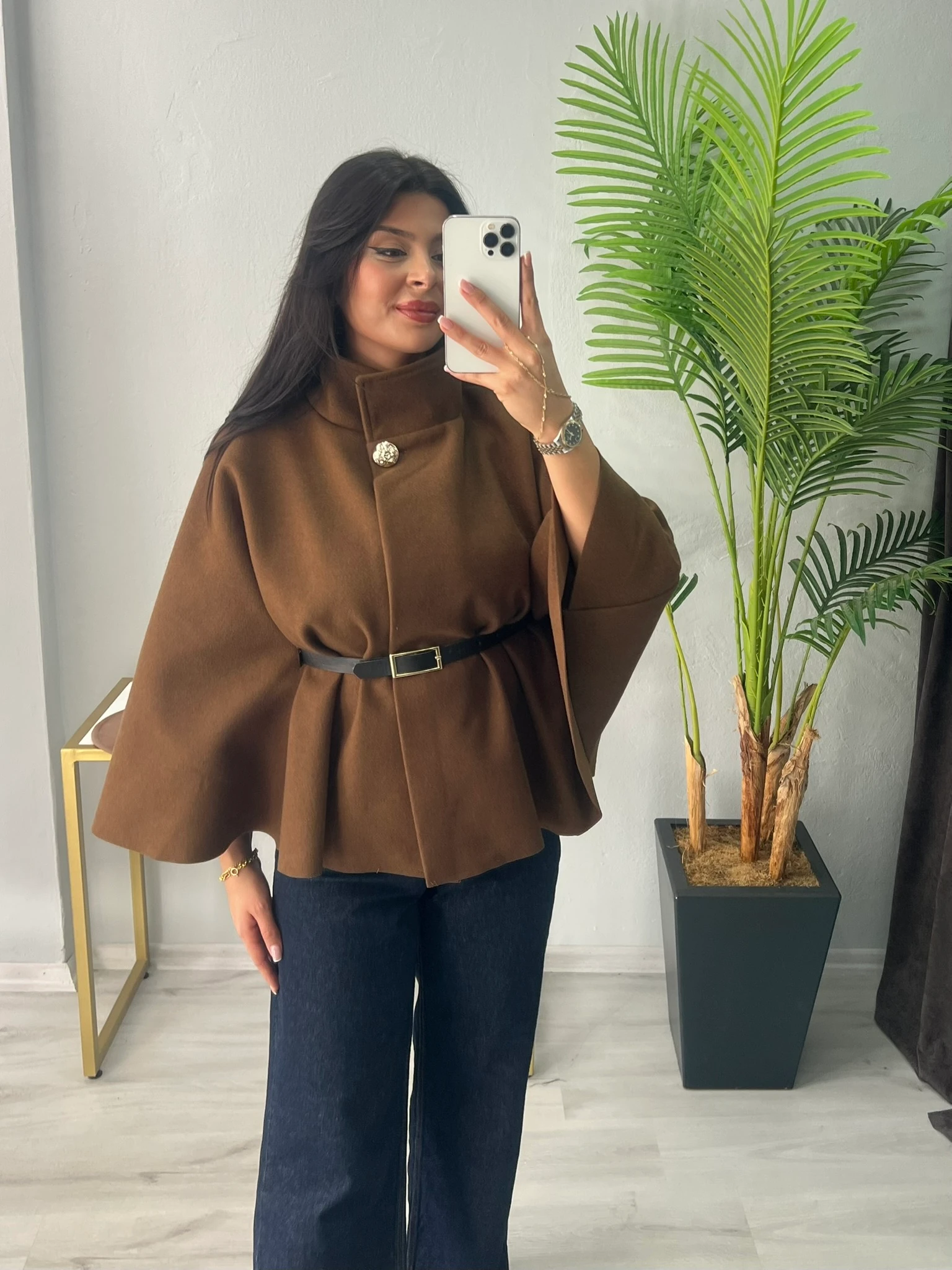 Kaşe Kemer detaylı Panço