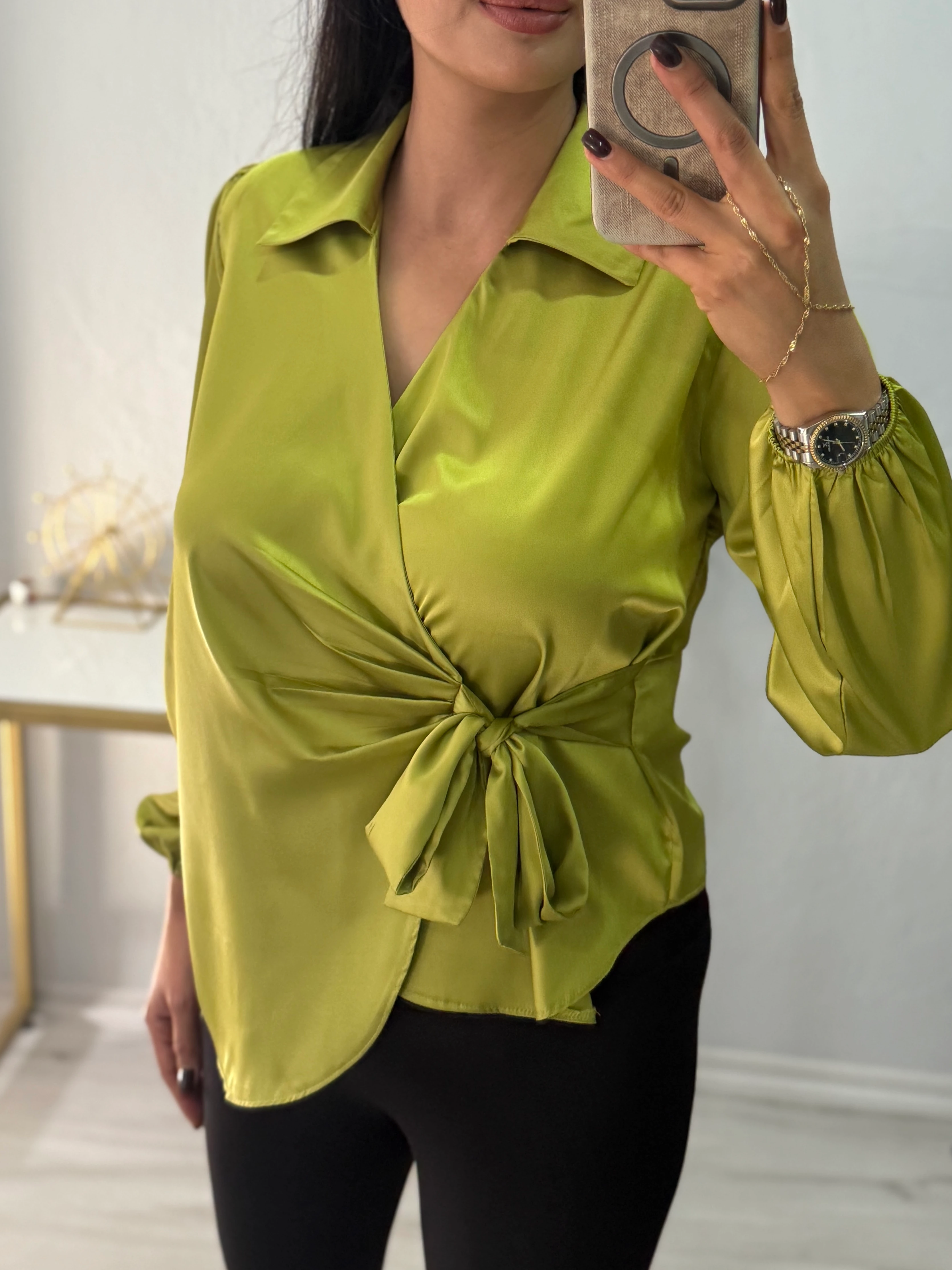 VİENA KRUVAZE BAĞLAMA DETAYLI SATEN GÖMLEK