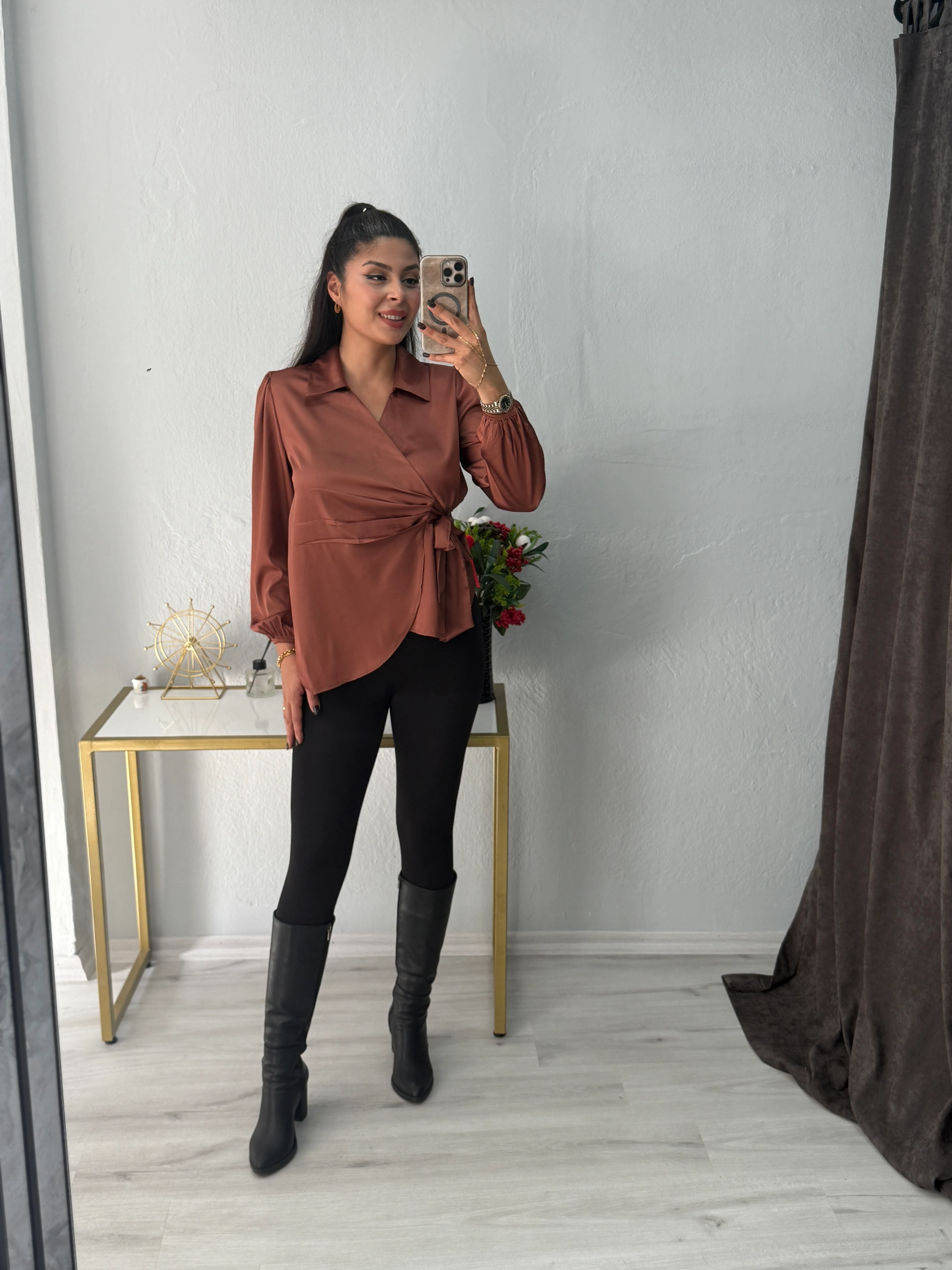 VİENA KRUVAZE BAĞLAMA DETAYLI SATEN GÖMLEK