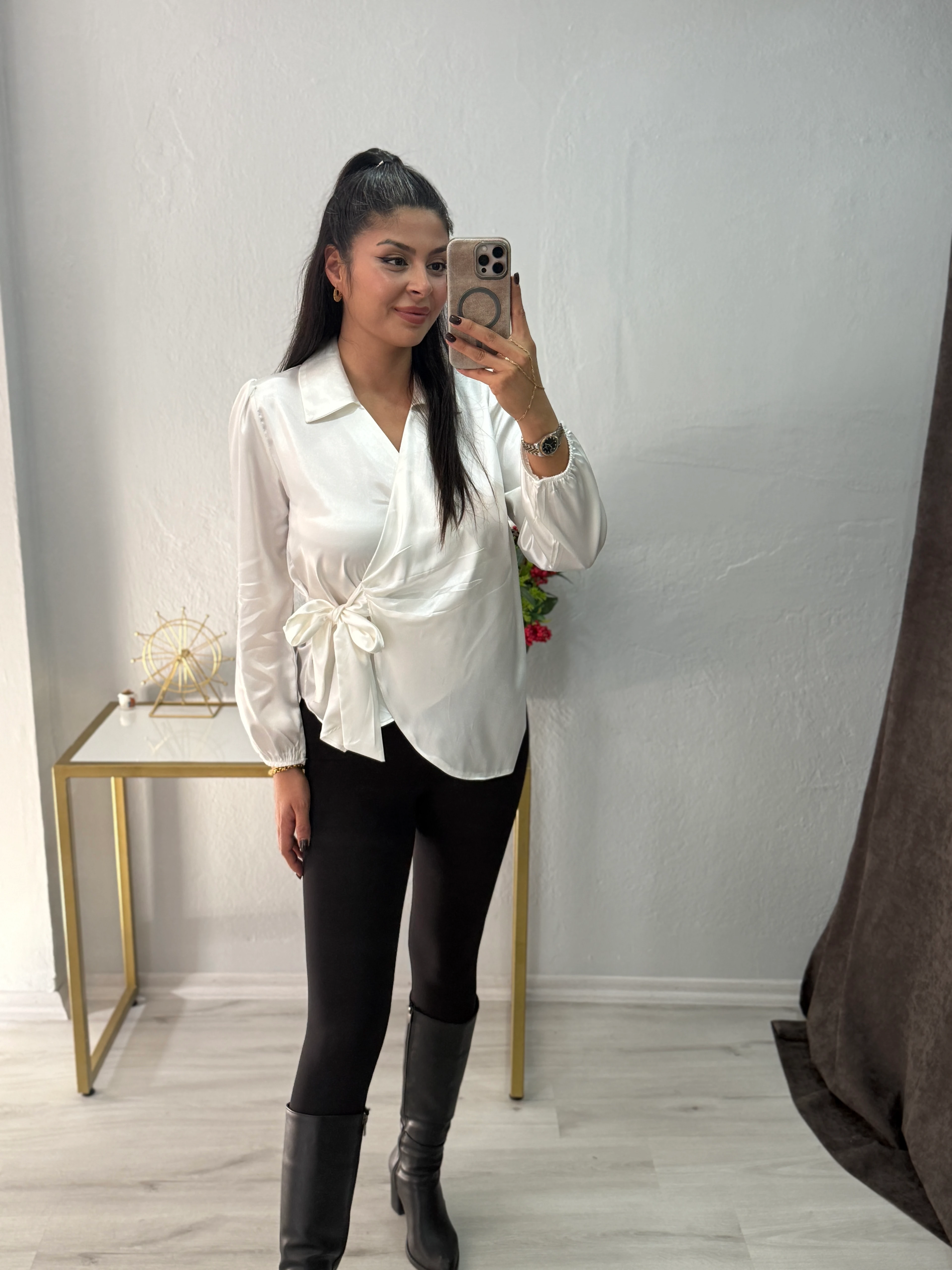 VİENA KRUVAZE BAĞLAMA DETAYLI SATEN GÖMLEK