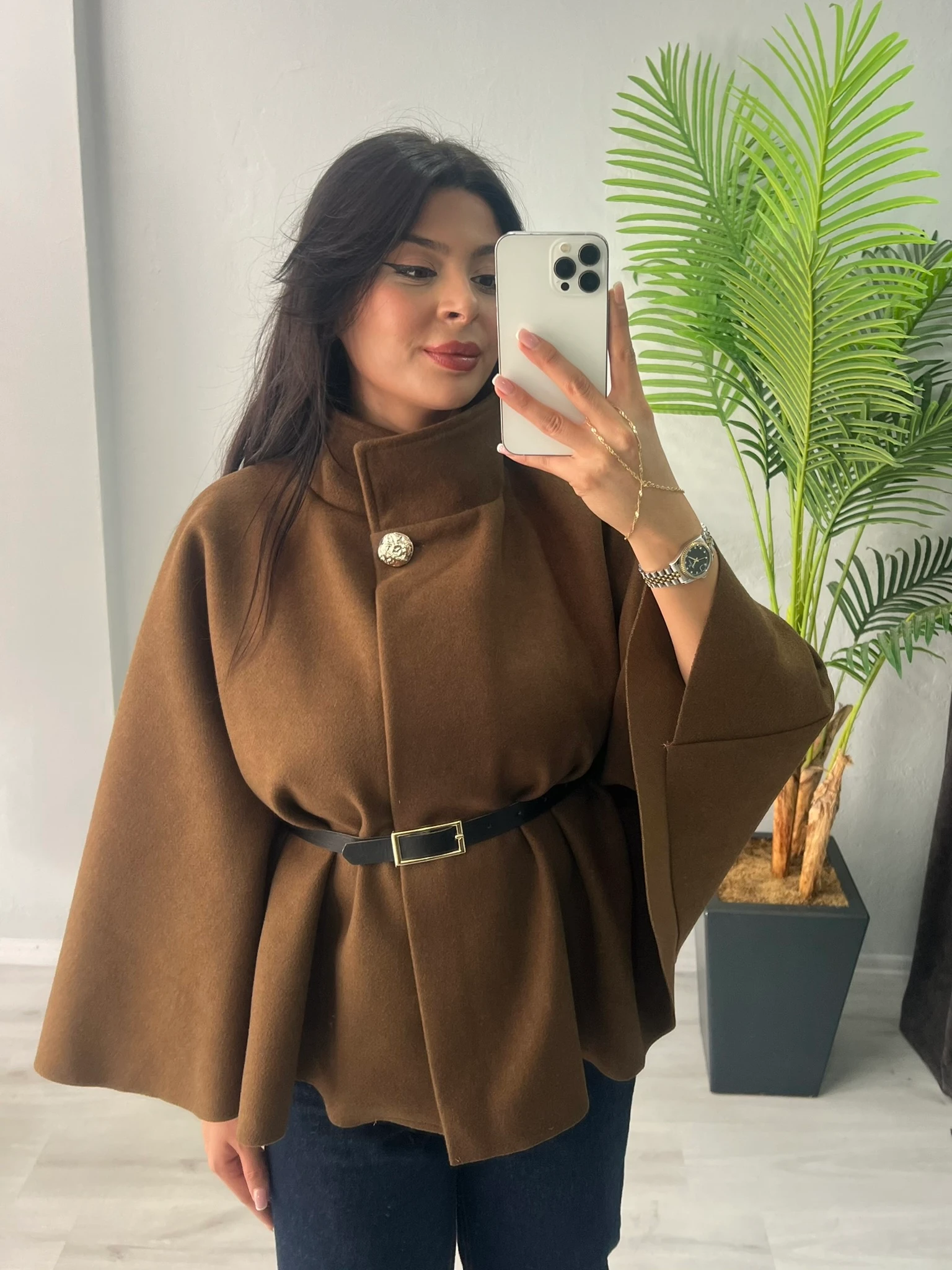 Kaşe Kemer detaylı Panço