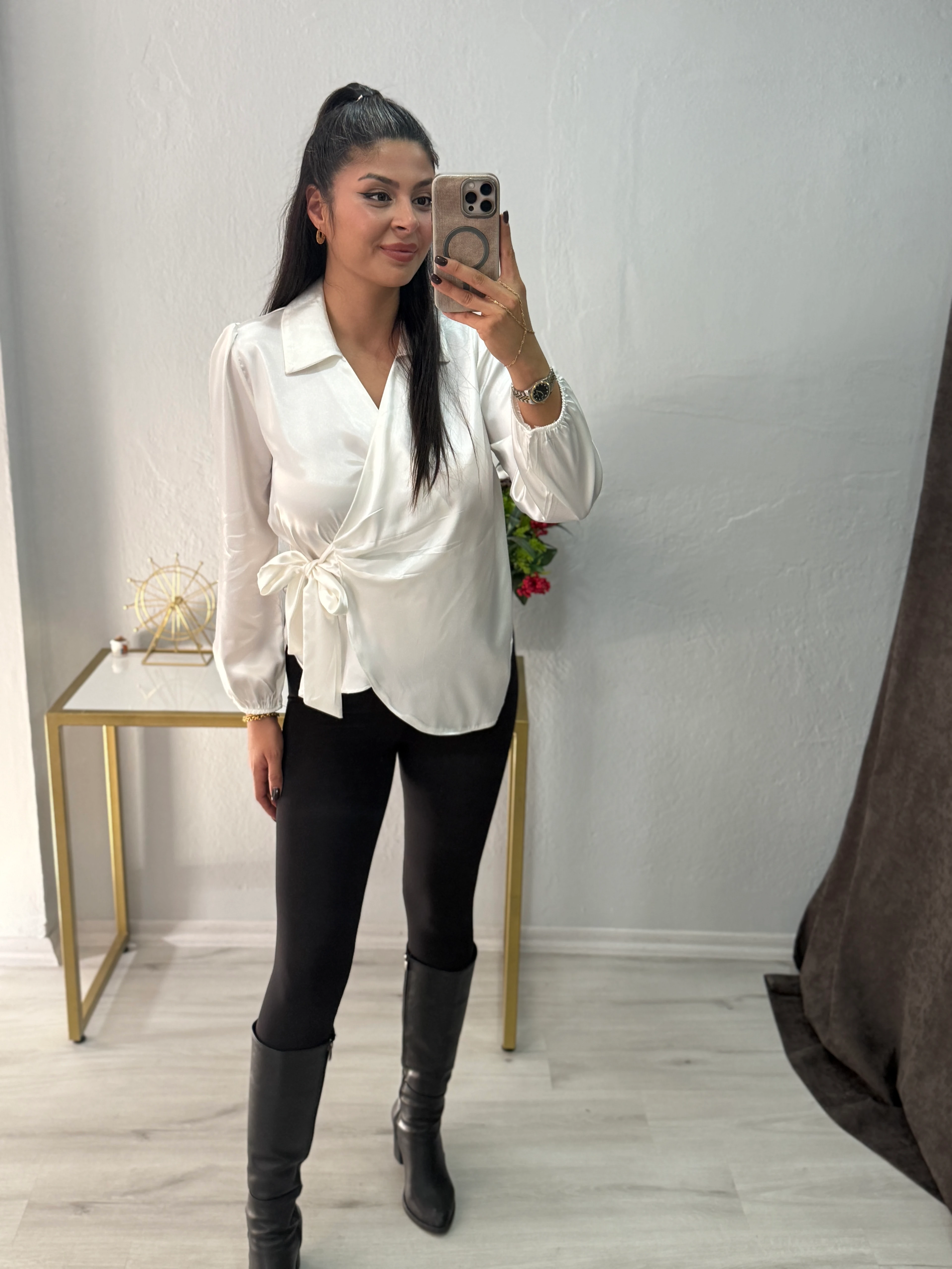 VİENA KRUVAZE BAĞLAMA DETAYLI SATEN GÖMLEK