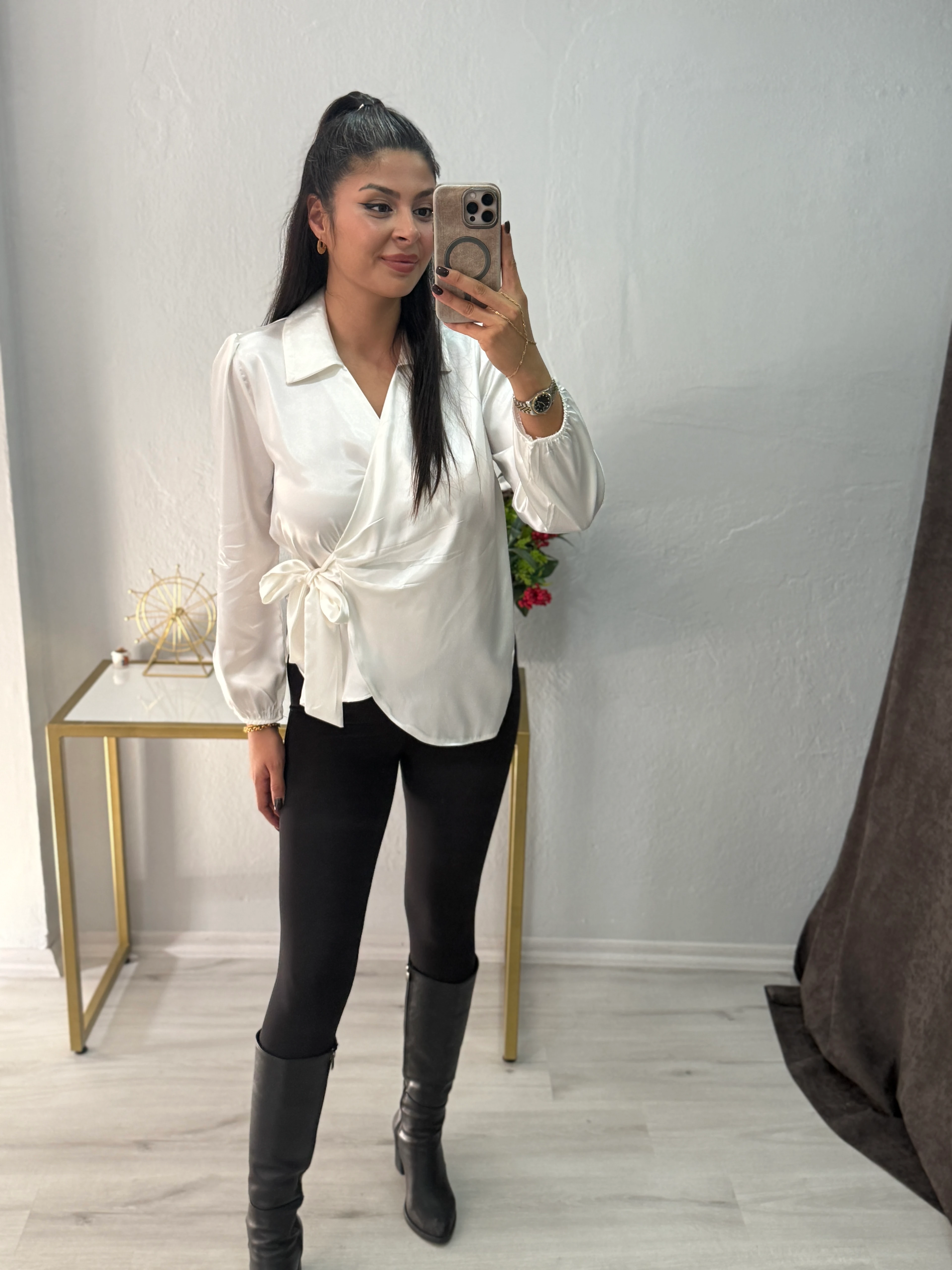 VİENA KRUVAZE BAĞLAMA DETAYLI SATEN GÖMLEK