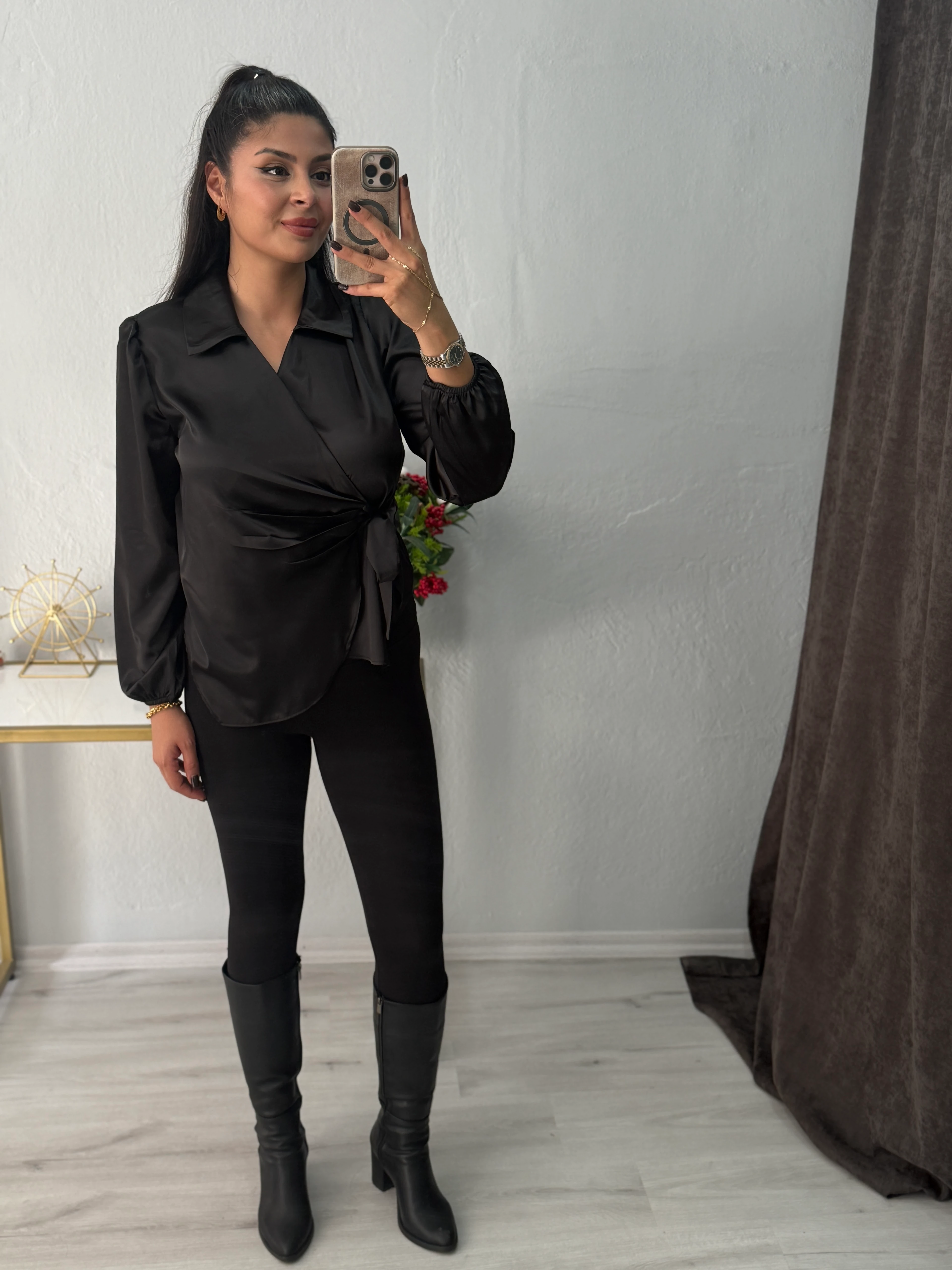 VİENA KRUVAZE BAĞLAMA DETAYLI SATEN GÖMLEK