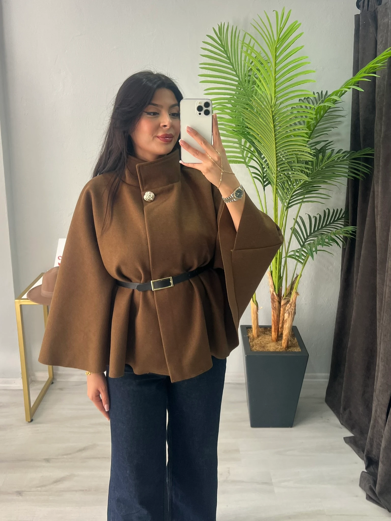 Kaşe Kemer detaylı Panço