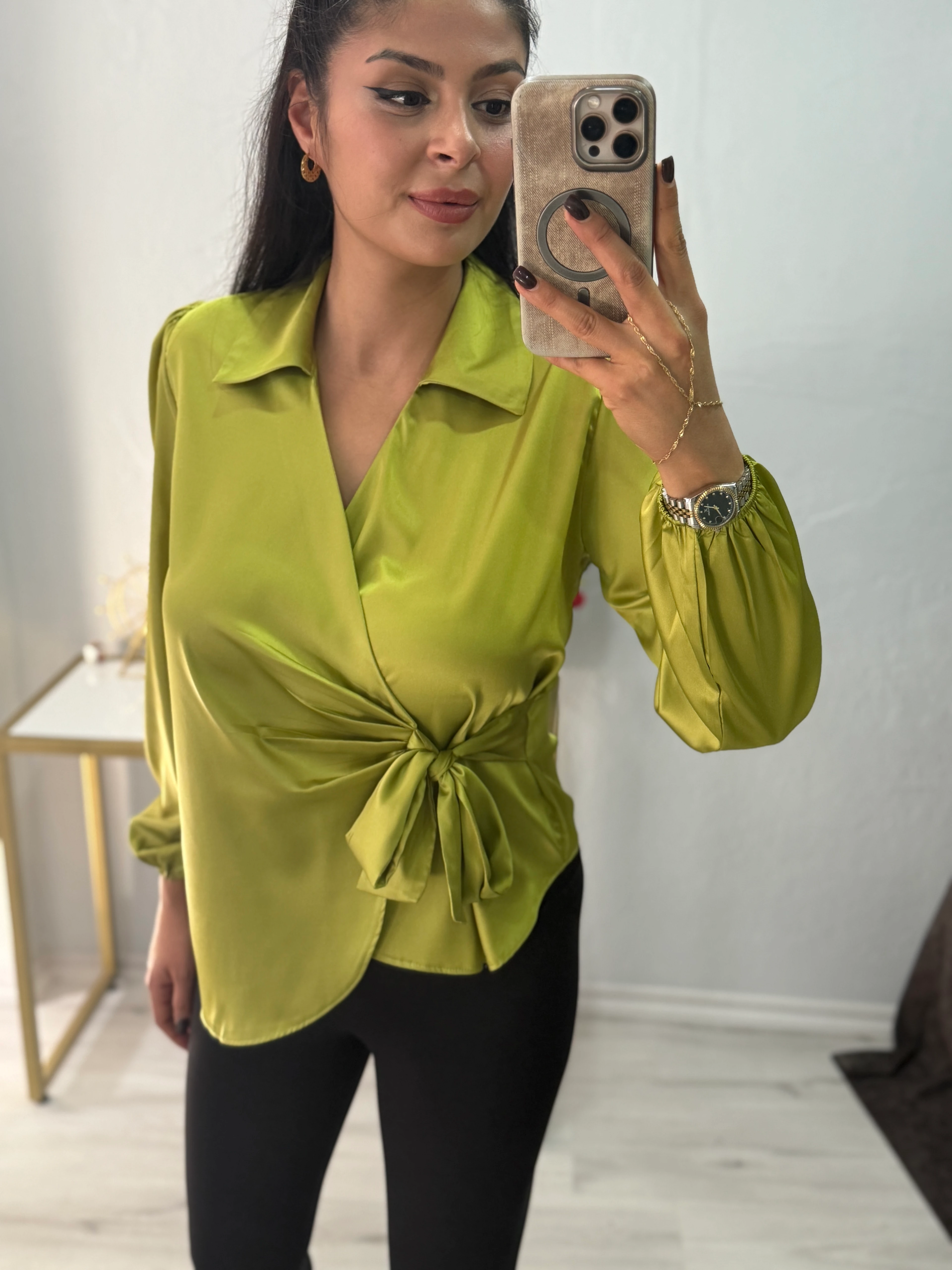 VİENA KRUVAZE BAĞLAMA DETAYLI SATEN GÖMLEK