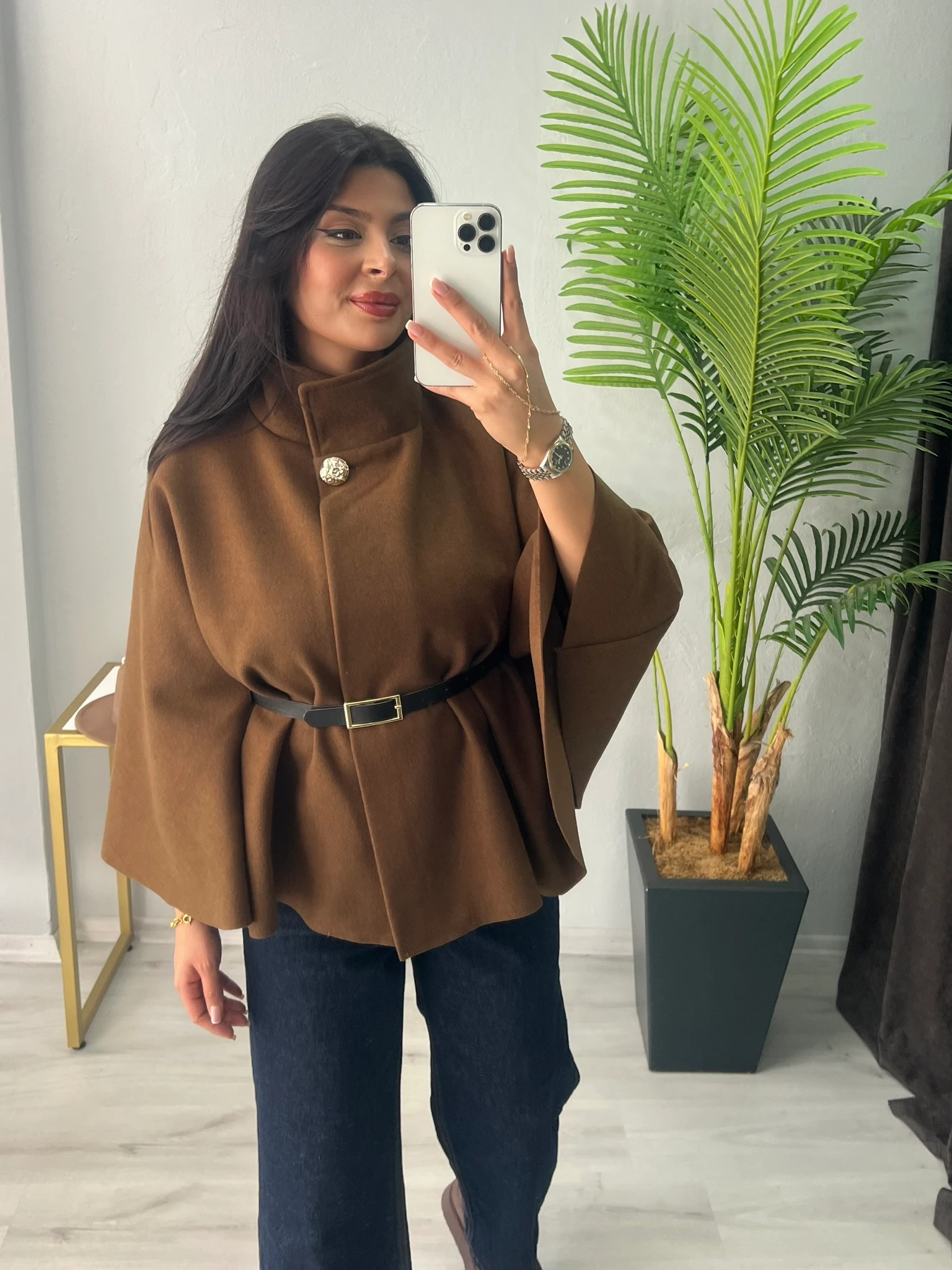 Kaşe Kemer detaylı Panço