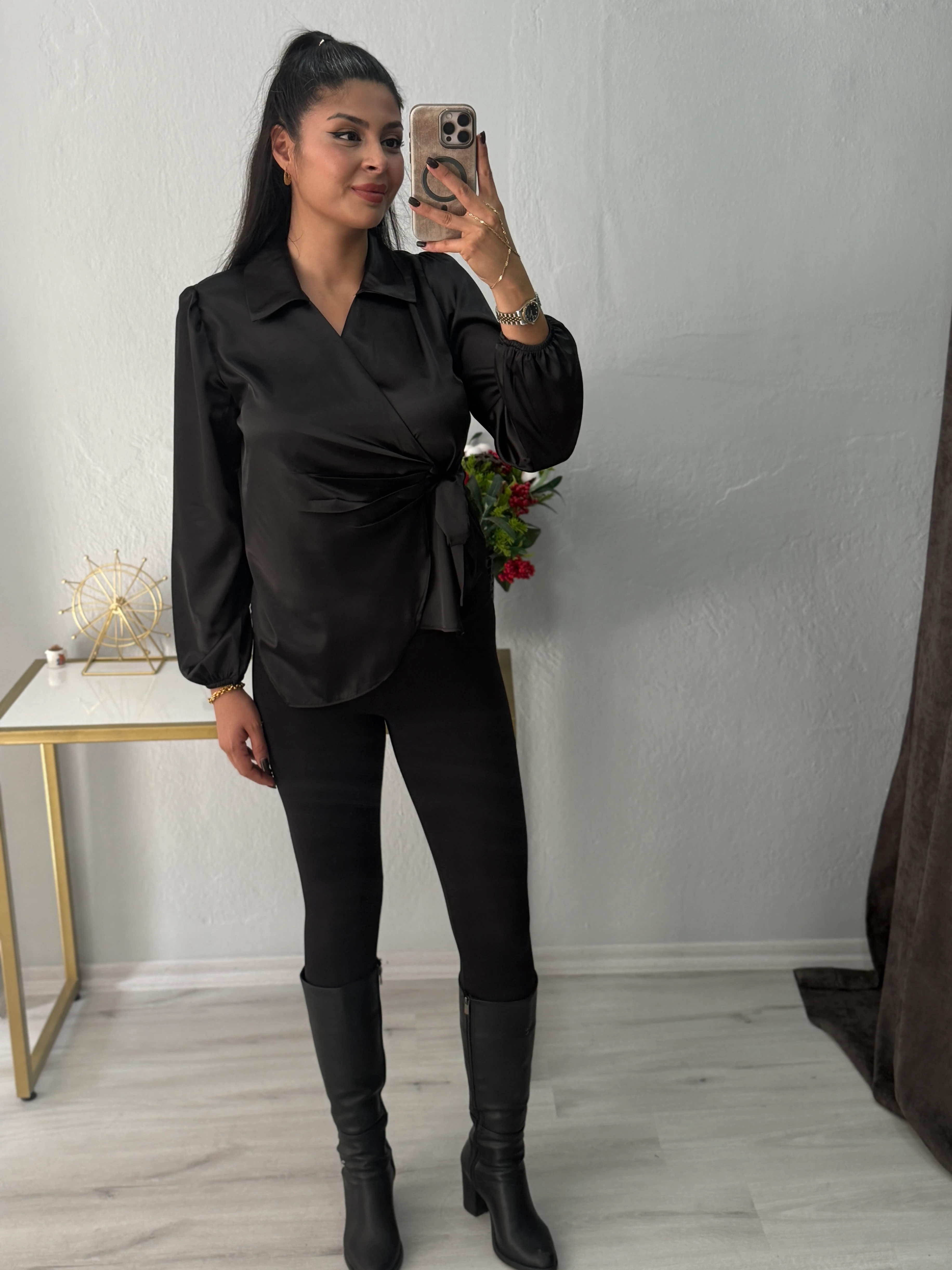 VİENA KRUVAZE BAĞLAMA DETAYLI SATEN GÖMLEK