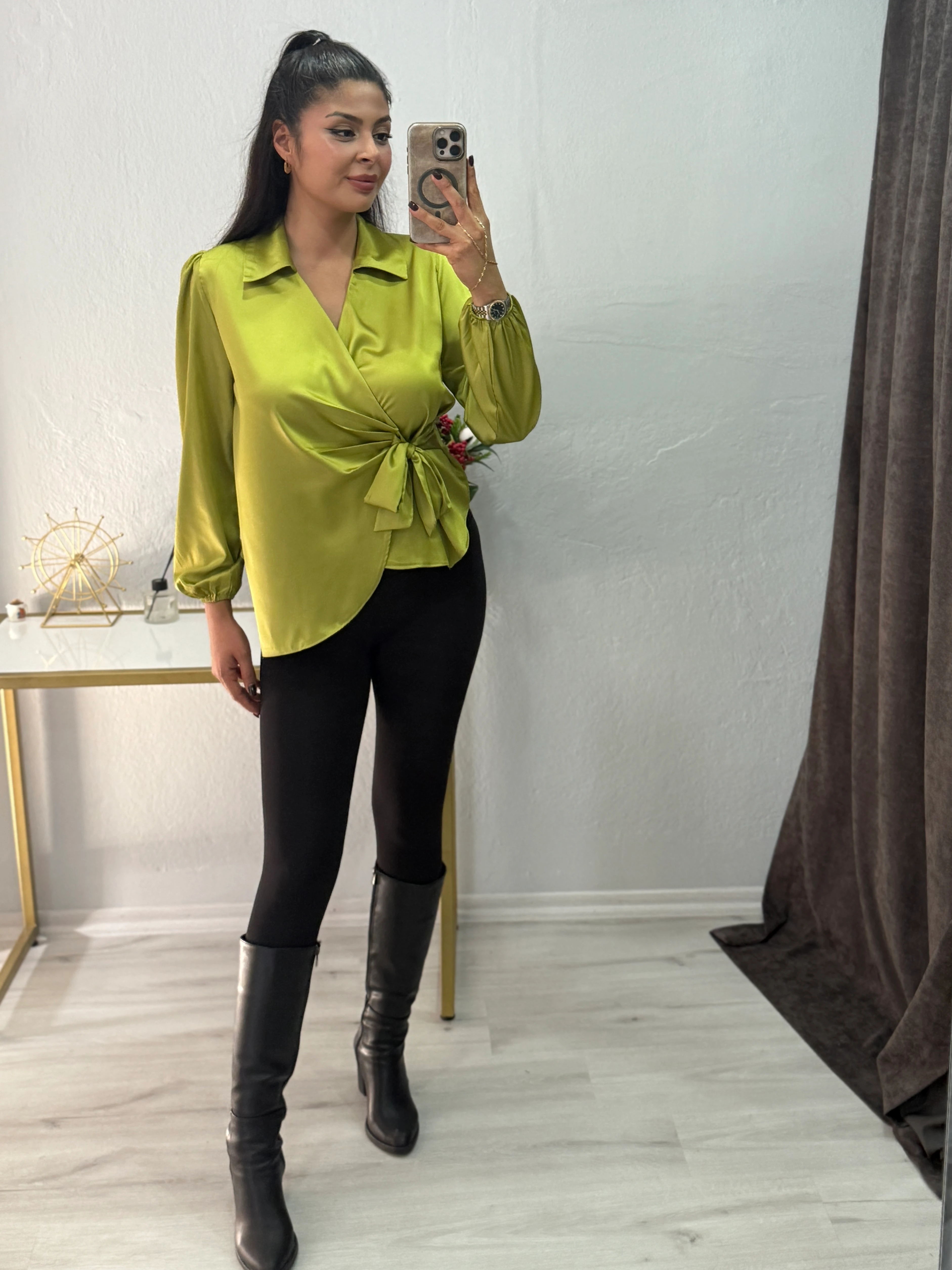 VİENA KRUVAZE BAĞLAMA DETAYLI SATEN GÖMLEK