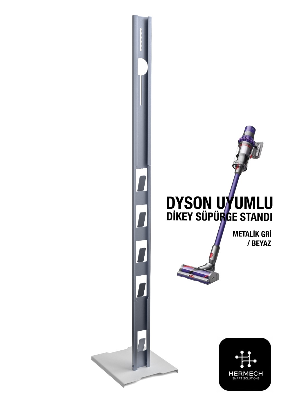 Dyson Uyumlu Süpürge Standı ÇİFT RENK METALİK GRİ - BEYAZ