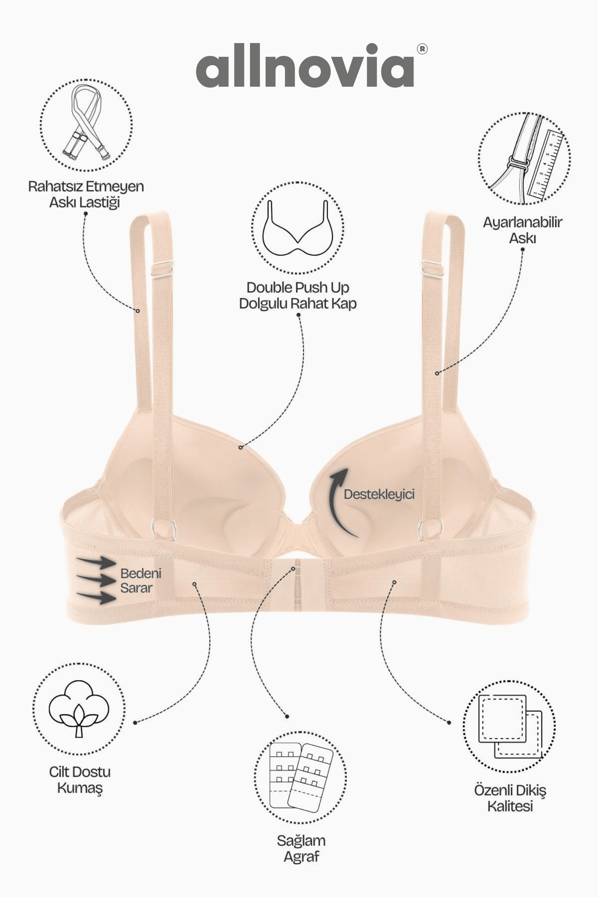 Andes Mikro Double Push Up Ekstra Dolgulu Basic Sütyen