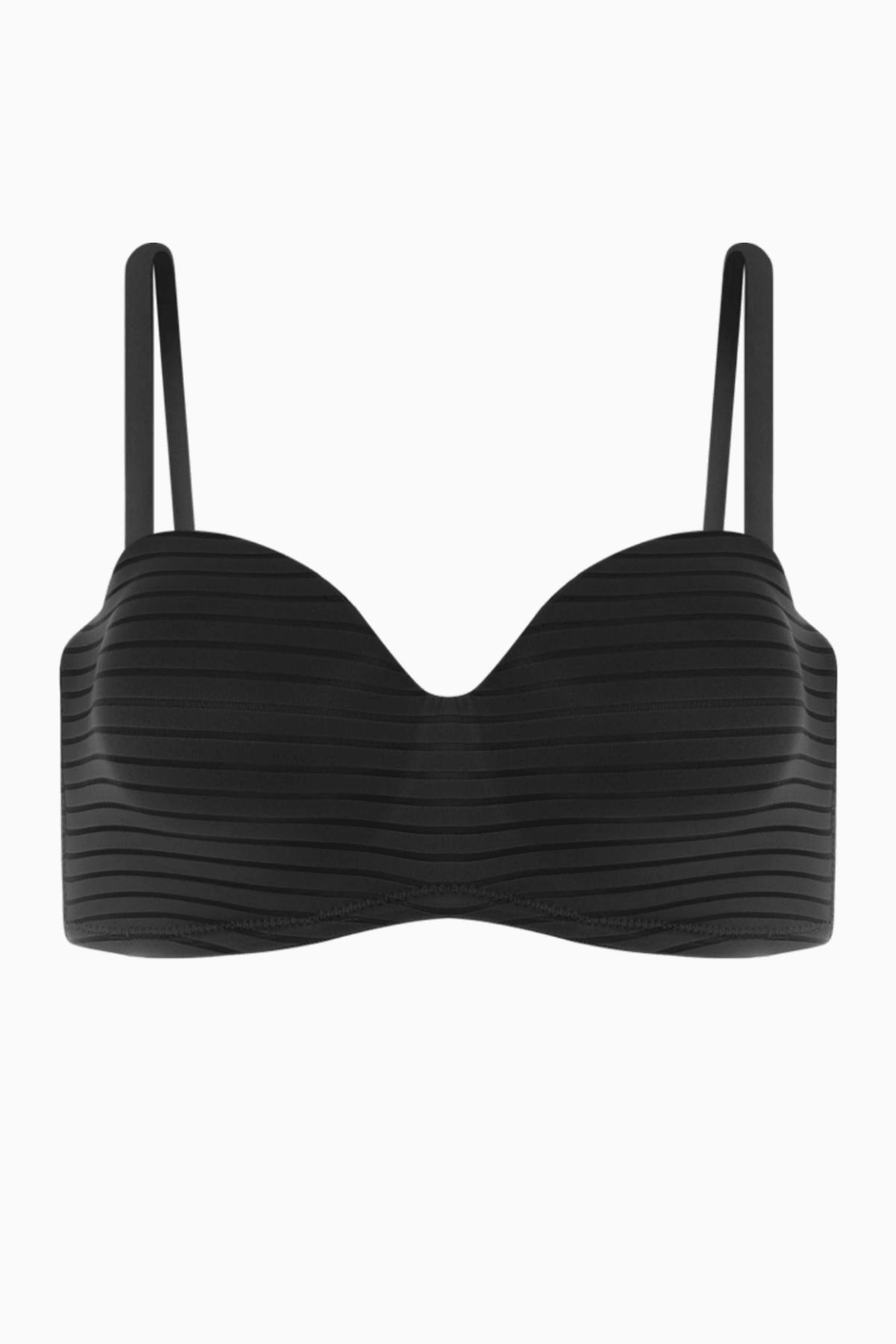 Çizgili Straplez Push Up Dolgulu Balenli Tam Kap Sütyen - Siyah