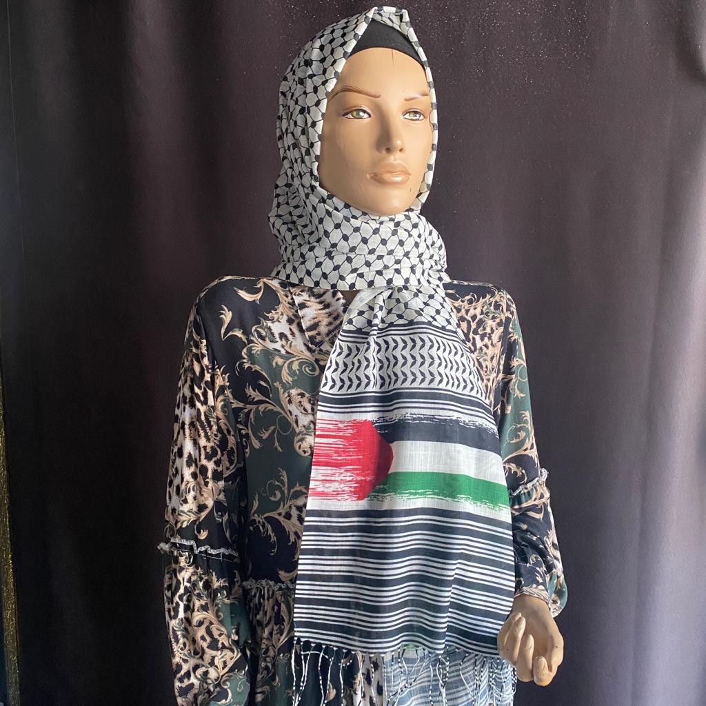 Filistin Puşi Desen Uzun Saçaklı Paşmina Şal