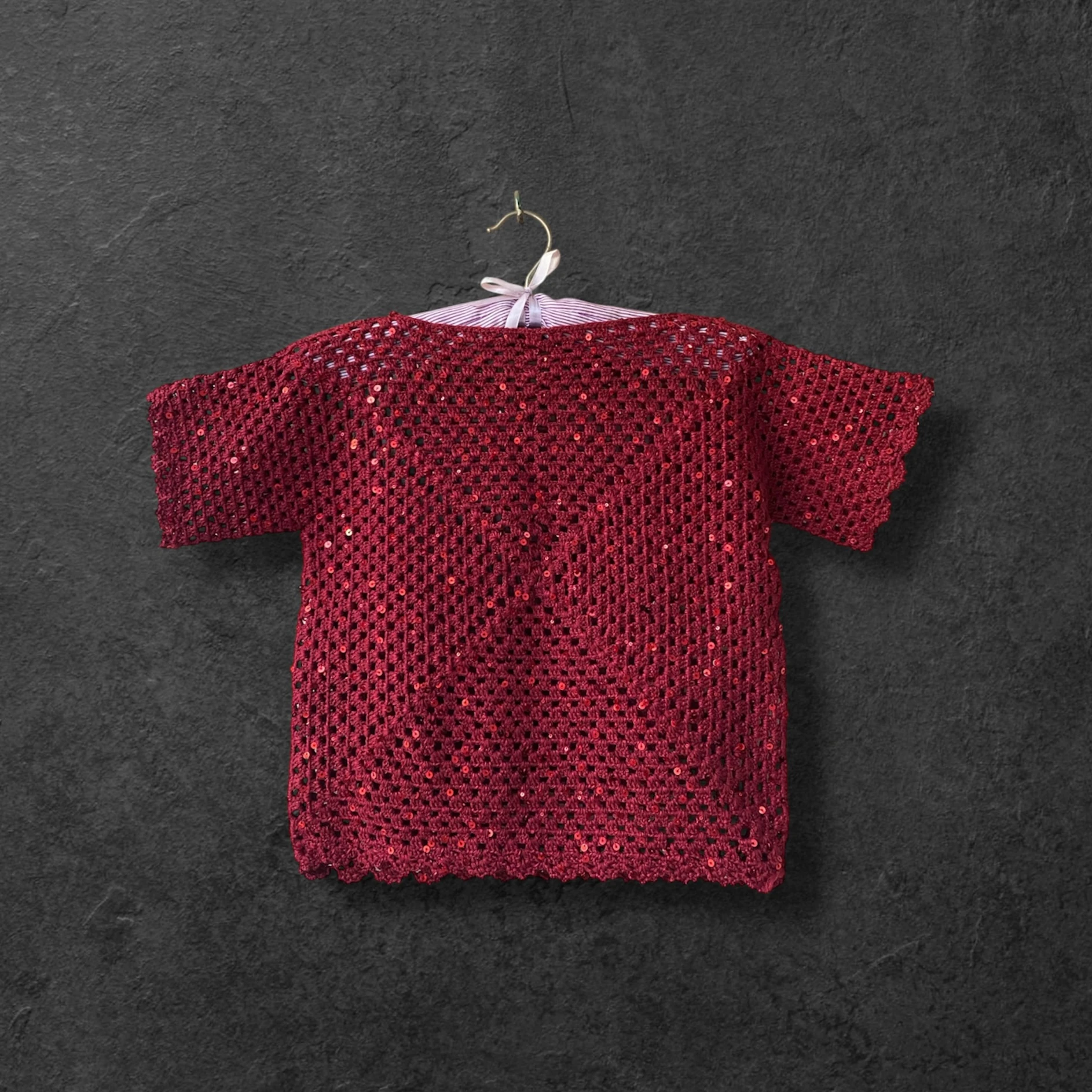 Shine Pullu Örgü İpli Bluz (Bordo)