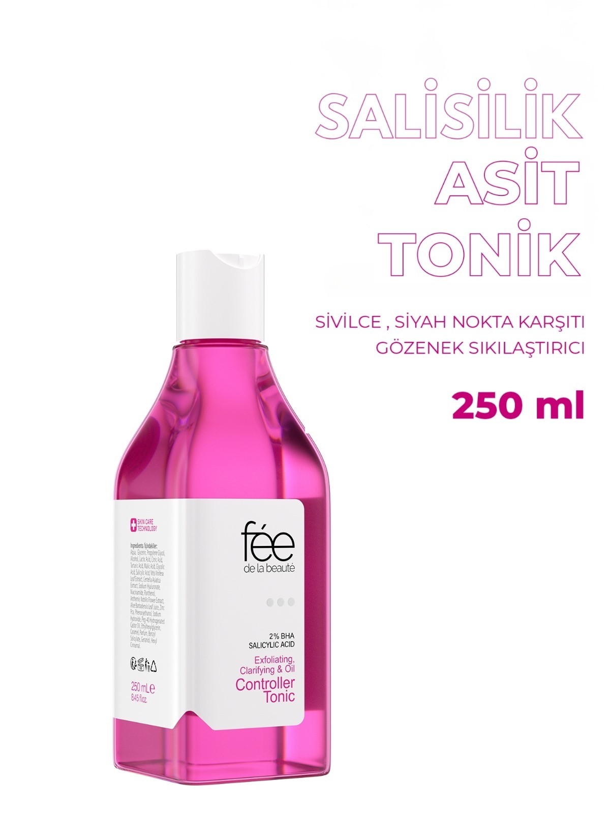 Arındırıcı,Sivilce Karşıtı,Gözenek Sıkılaştırıcı Salisilik Asit Tonik(%2 BHA&Salicylic Asid ) 250ML