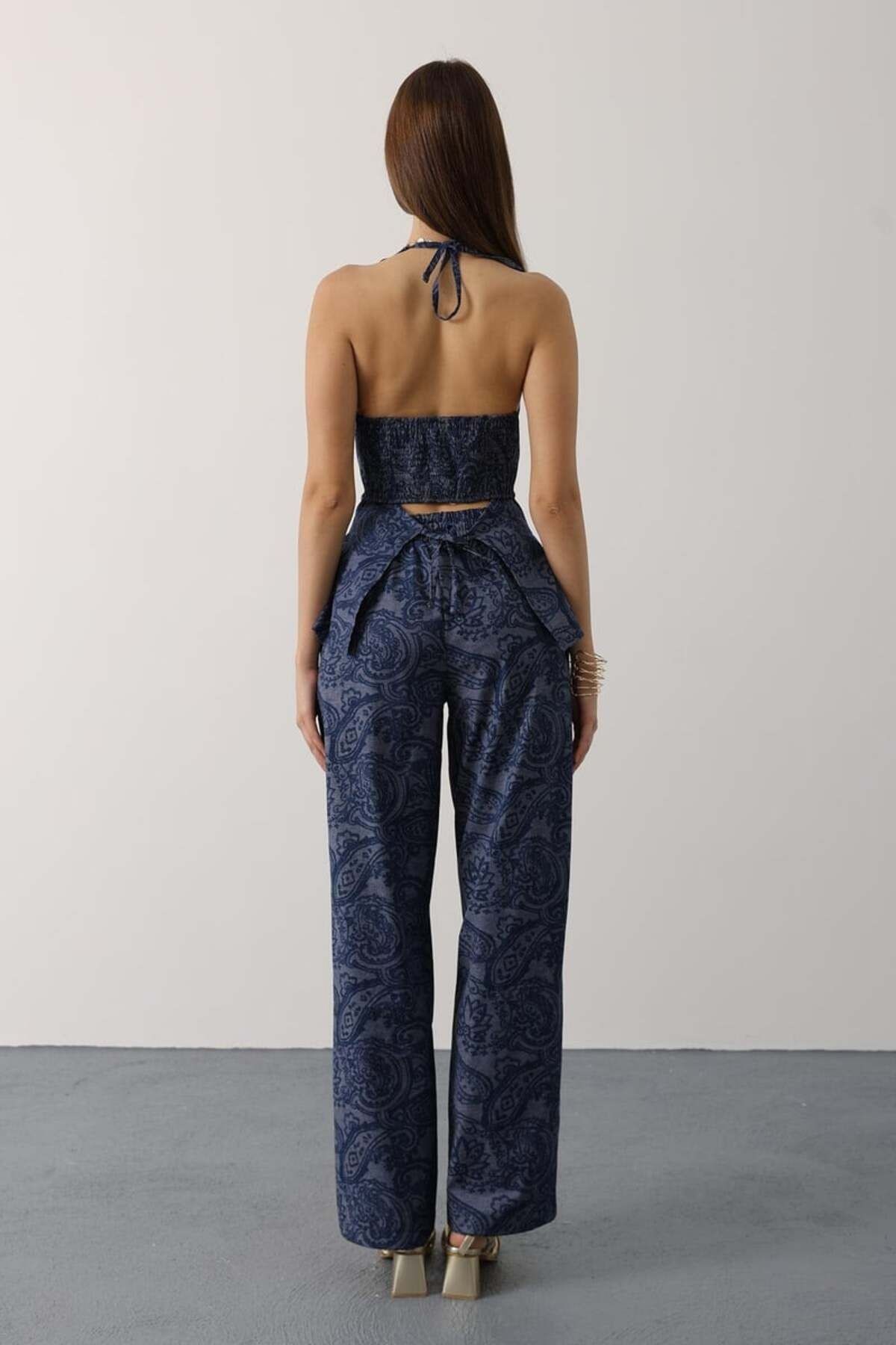 Şal Desenli Denim Takım
