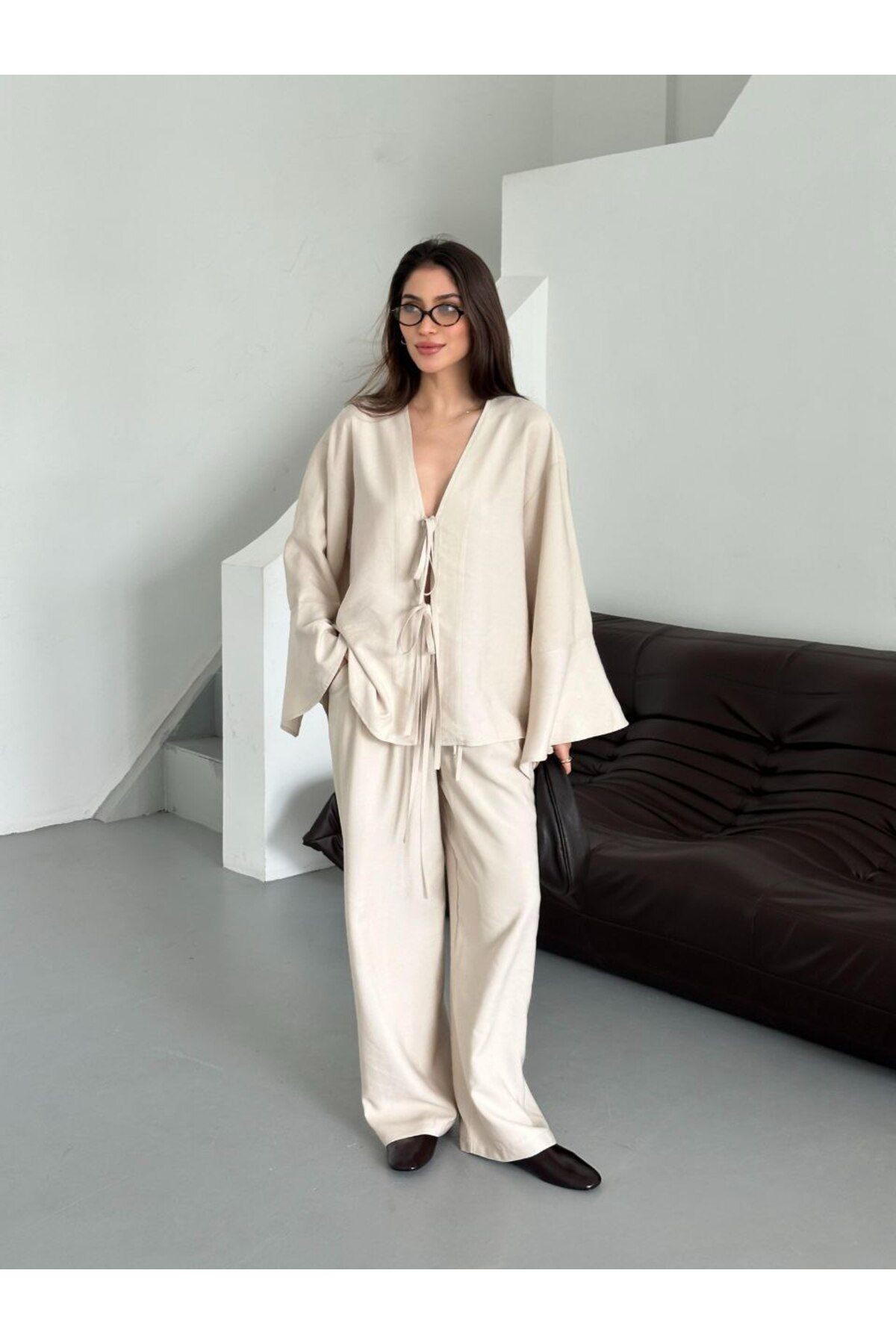 Fiyonk Bağlama Naturel Kimono