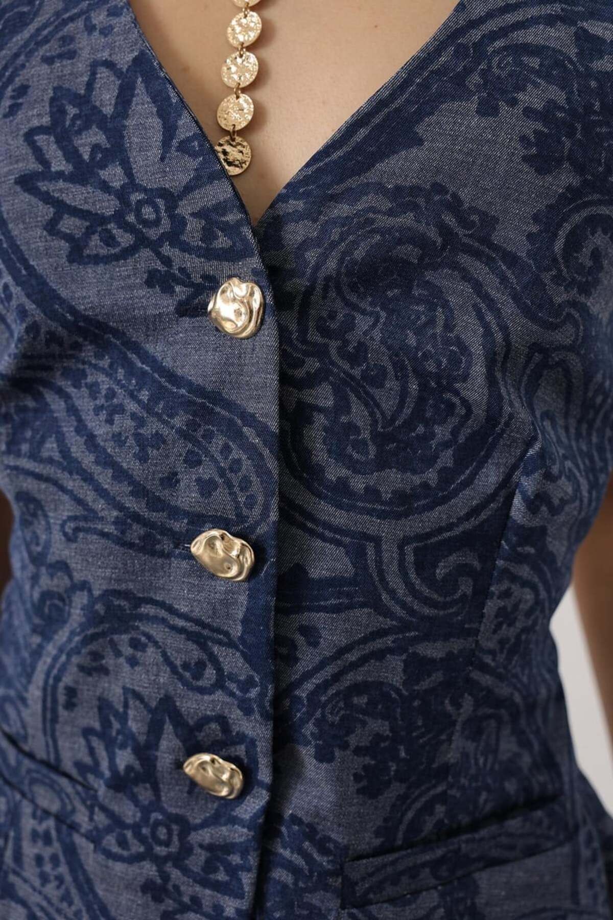 Şal Desenli Denim Takım