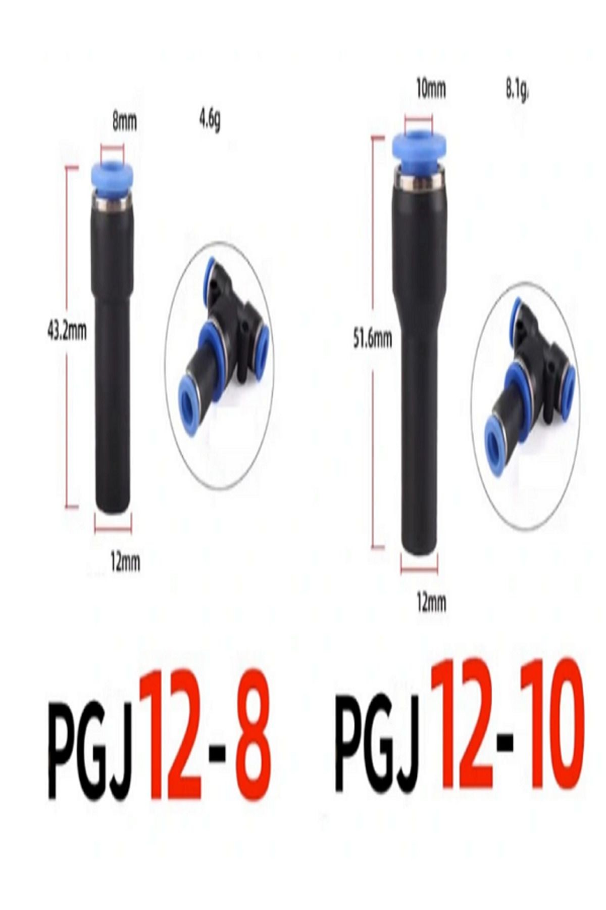 PNÖMATİK BORU GİRİŞLİ REDÜKSİYON NİPEL 12-10MM  PGJ12-10   5 ADET