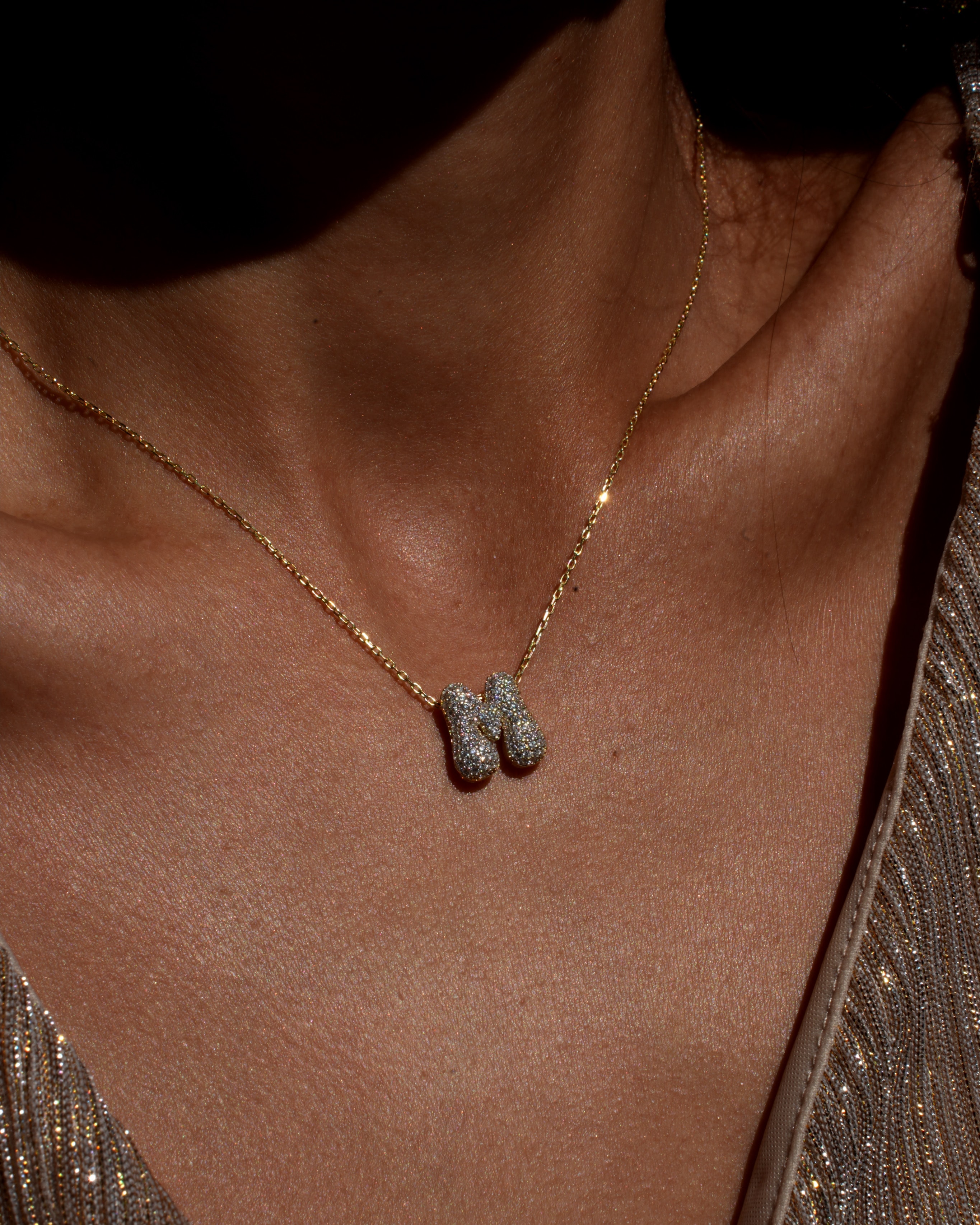 925 Gümüş / Taşlı Mini Asimetrik Harf Kolye 