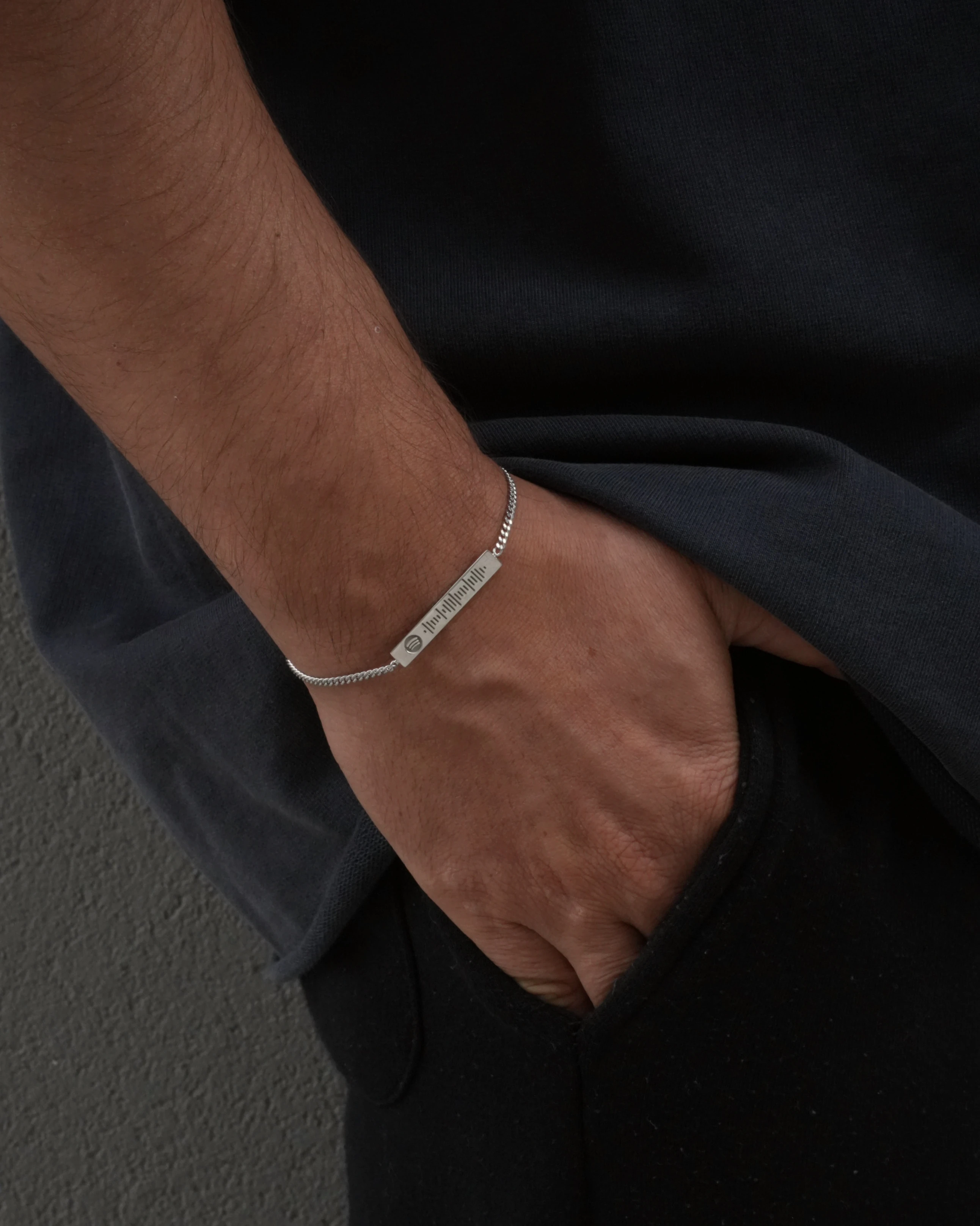 925 Gümüş / İnce Plaka Spotify Çift Bilekliği