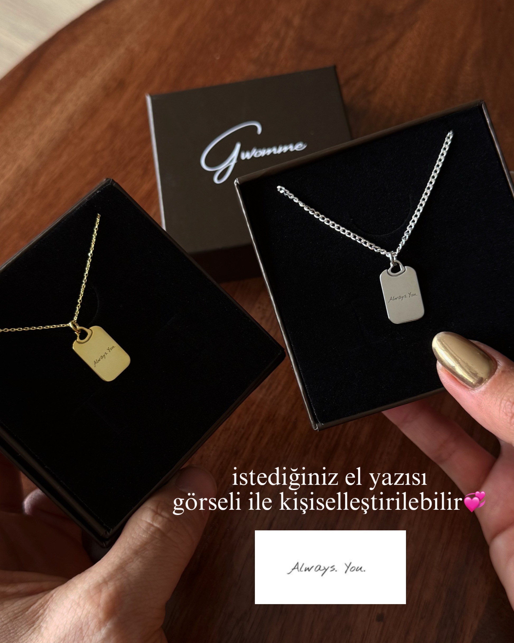 925 Gümüş / Kalp Detaylı El Yazısı Kolye (Adet Satış)