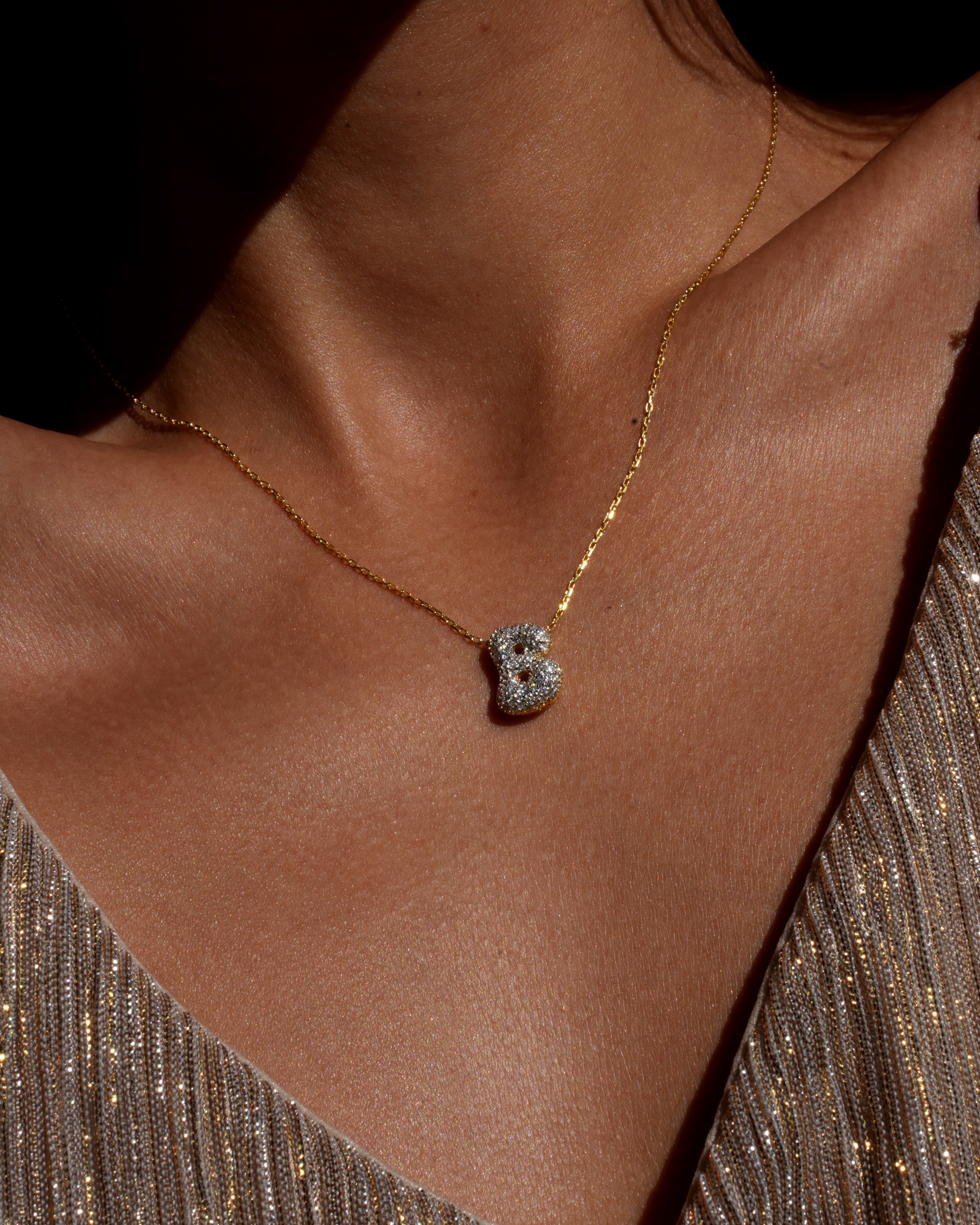 925 Gümüş / Taşlı Mini Asimetrik Harf Kolye 