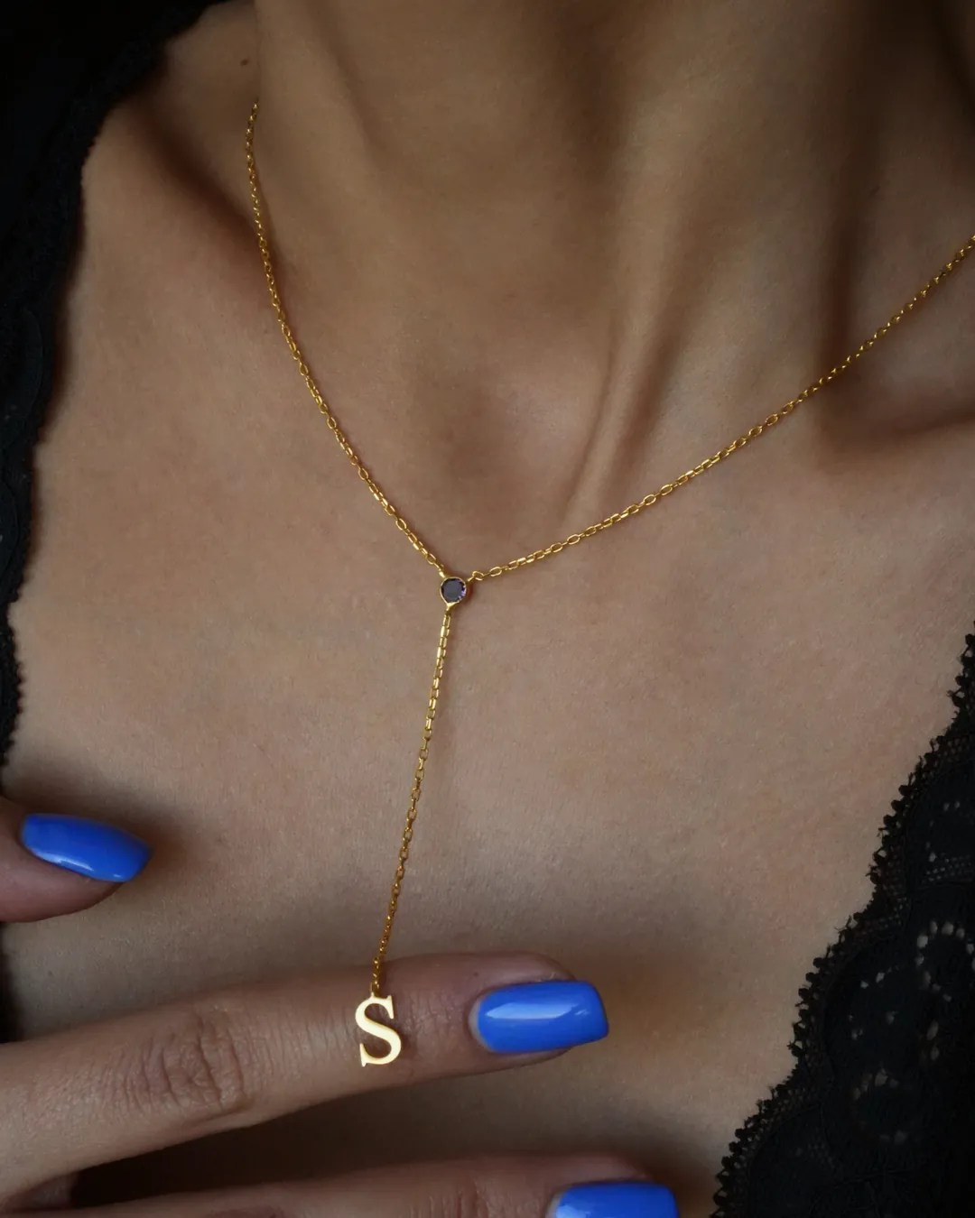 925 Gümüş / Doğum Ayı Taşlı Harfli Y Kolye