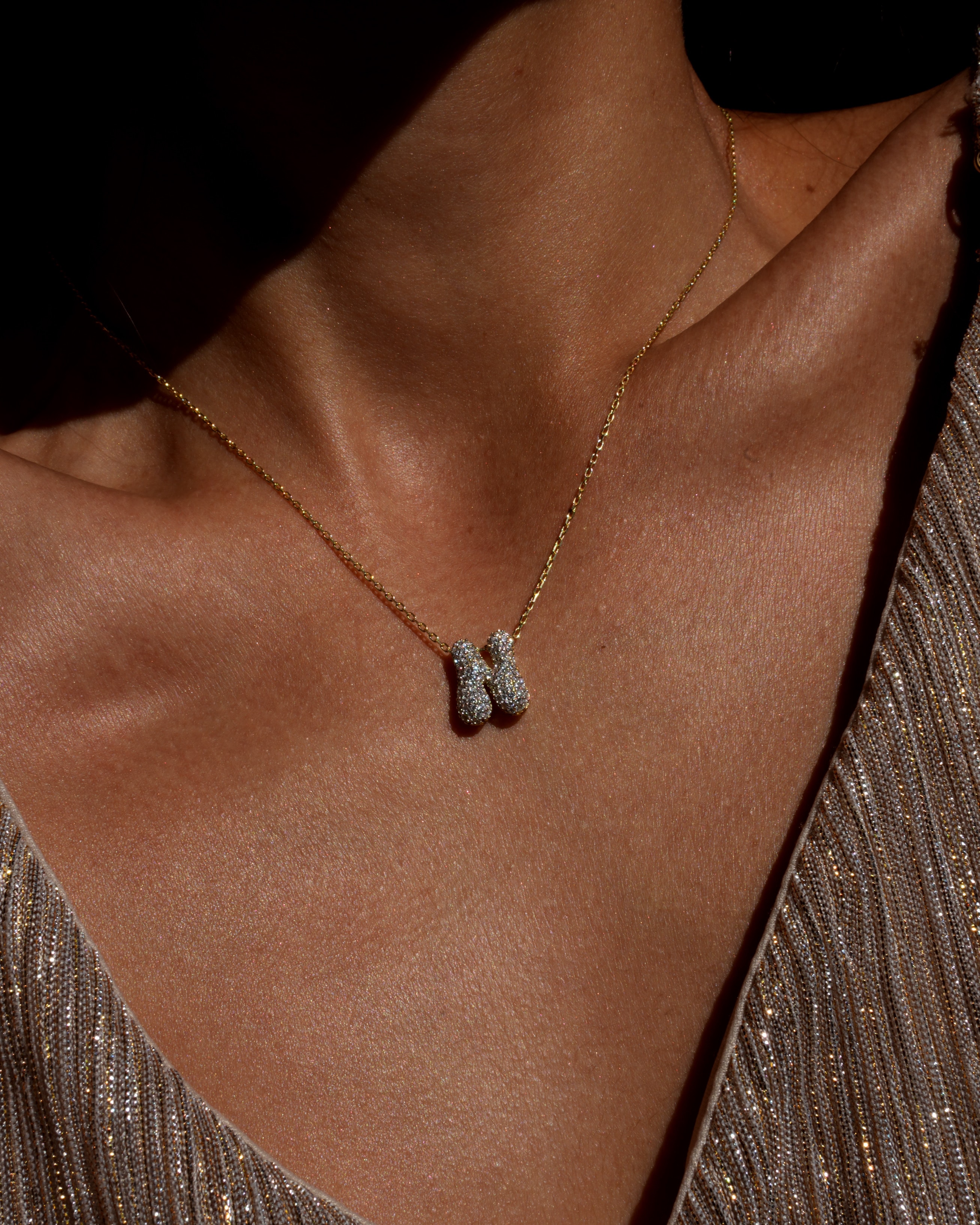 925 Gümüş / Taşlı Mini Asimetrik Harf Kolye 