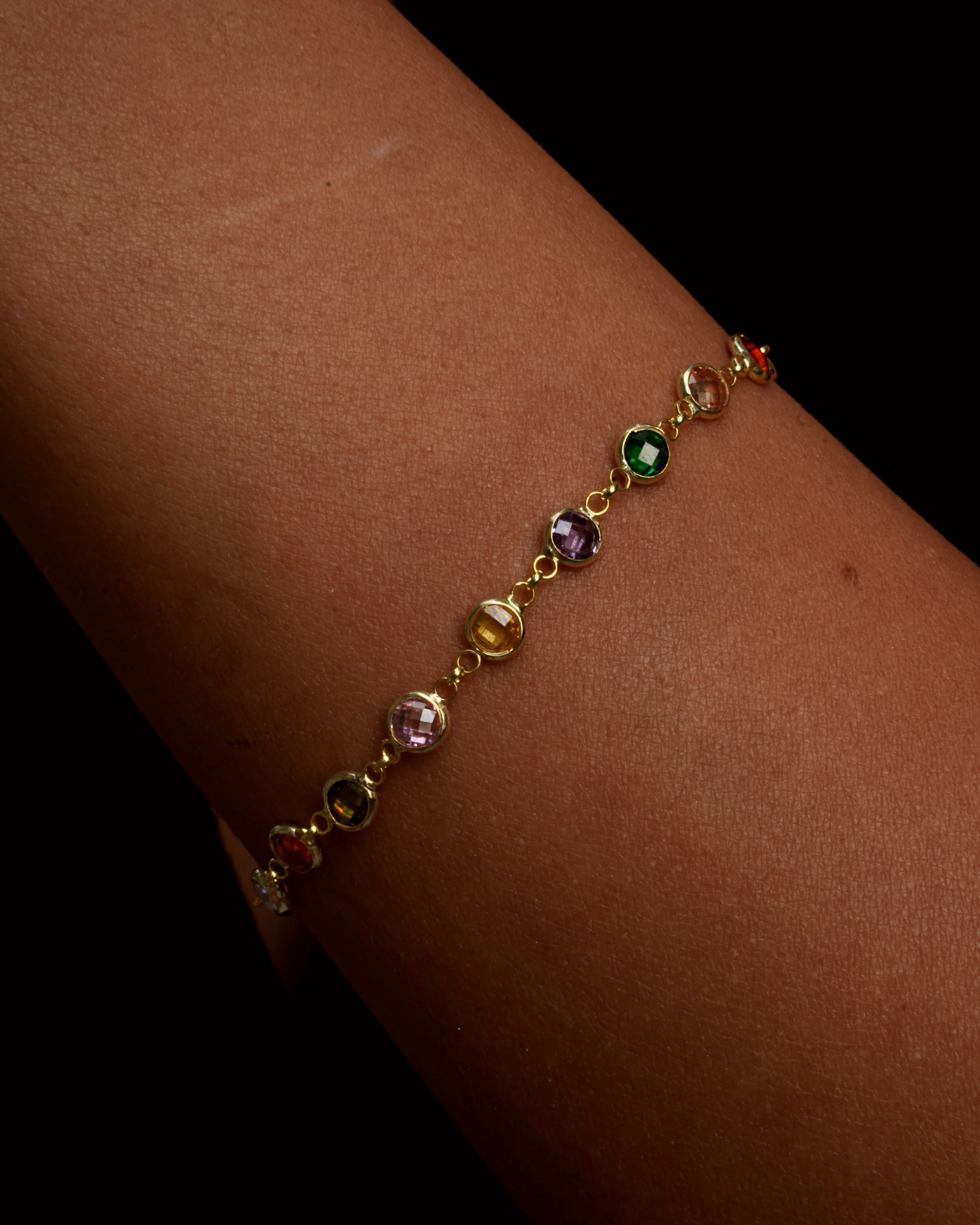 925 Gümüş / Yuvarlak Renkli Taşlı Bileklik