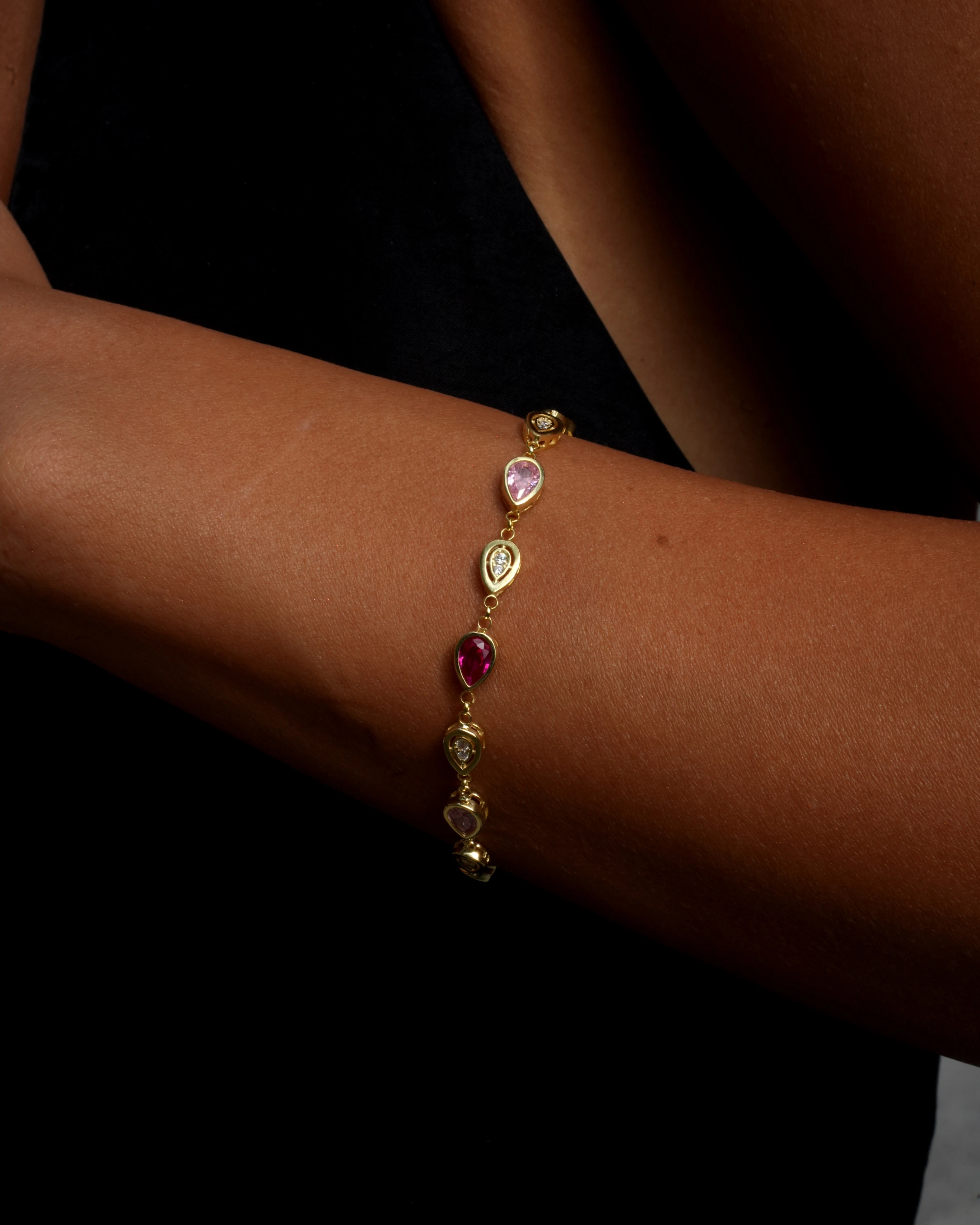 925 Gümüş / Pembe Damla Taşlı Bileklik