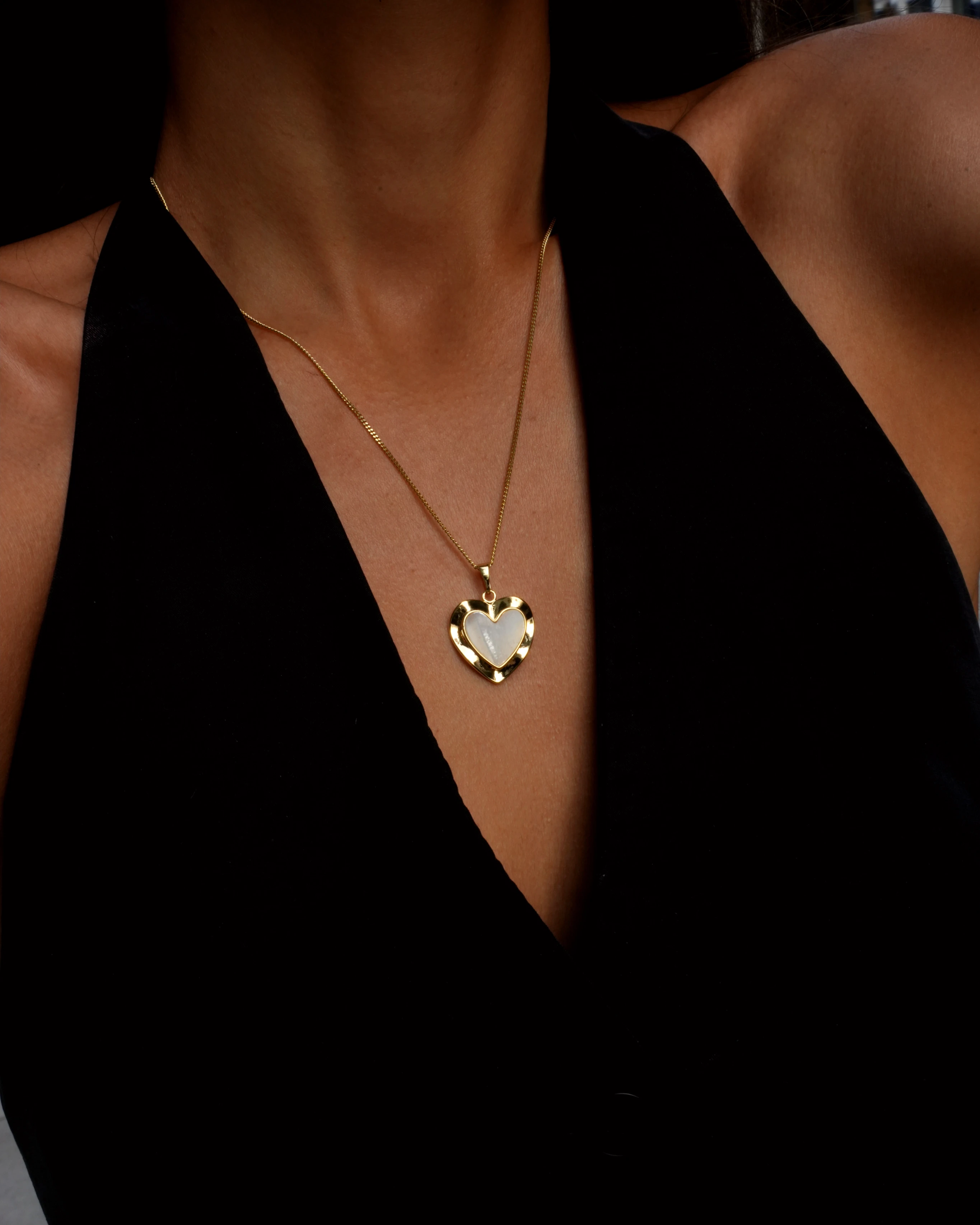 Çelik / Sedefli Kalp Asimetrik Kolye