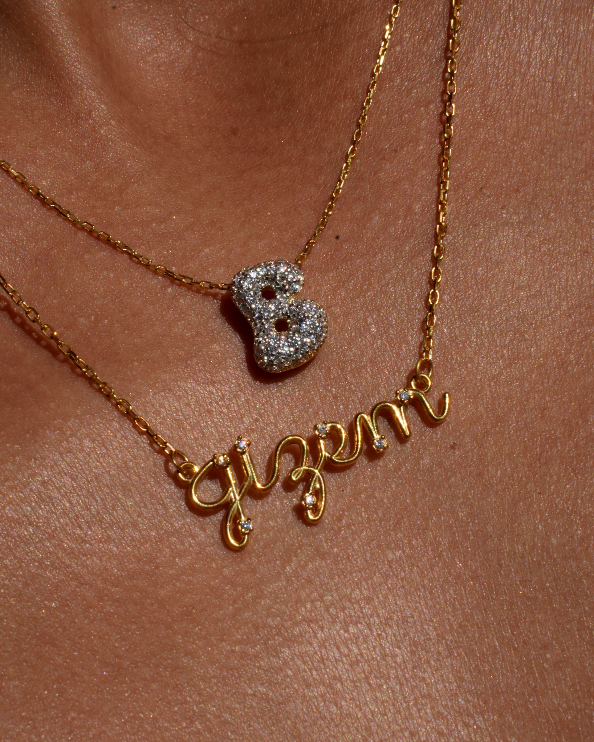 925 Gümüş / Taşlı Mini Asimetrik Harf Kolye 