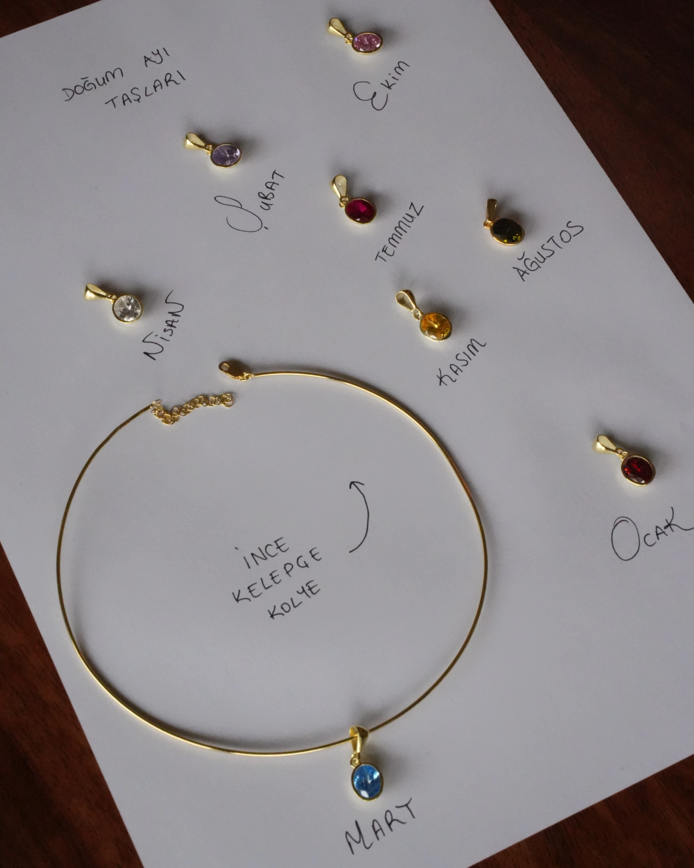 925 Gümüş / Doğum Taşı Kelepçe Kolye