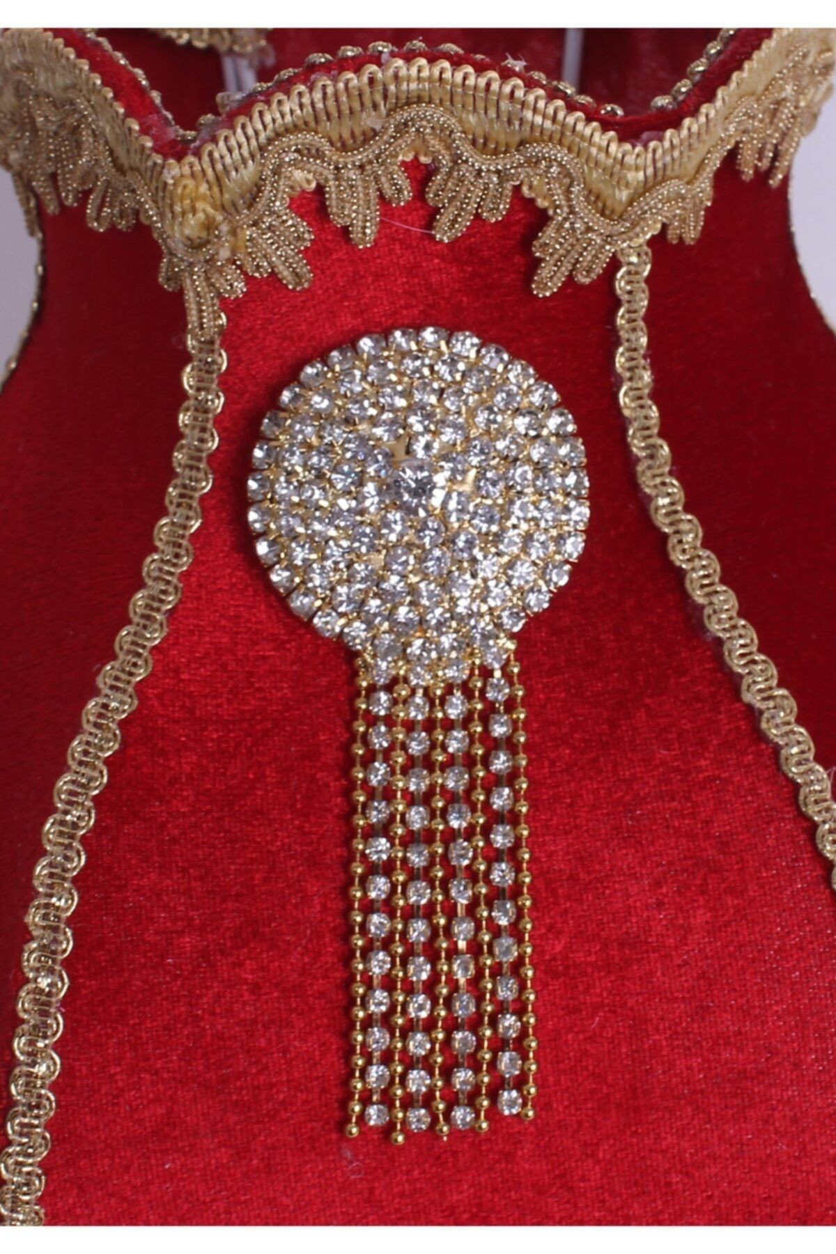 Redviev Cristal Abajur Broş Dekorlu Kristal Ayak Kırmızı