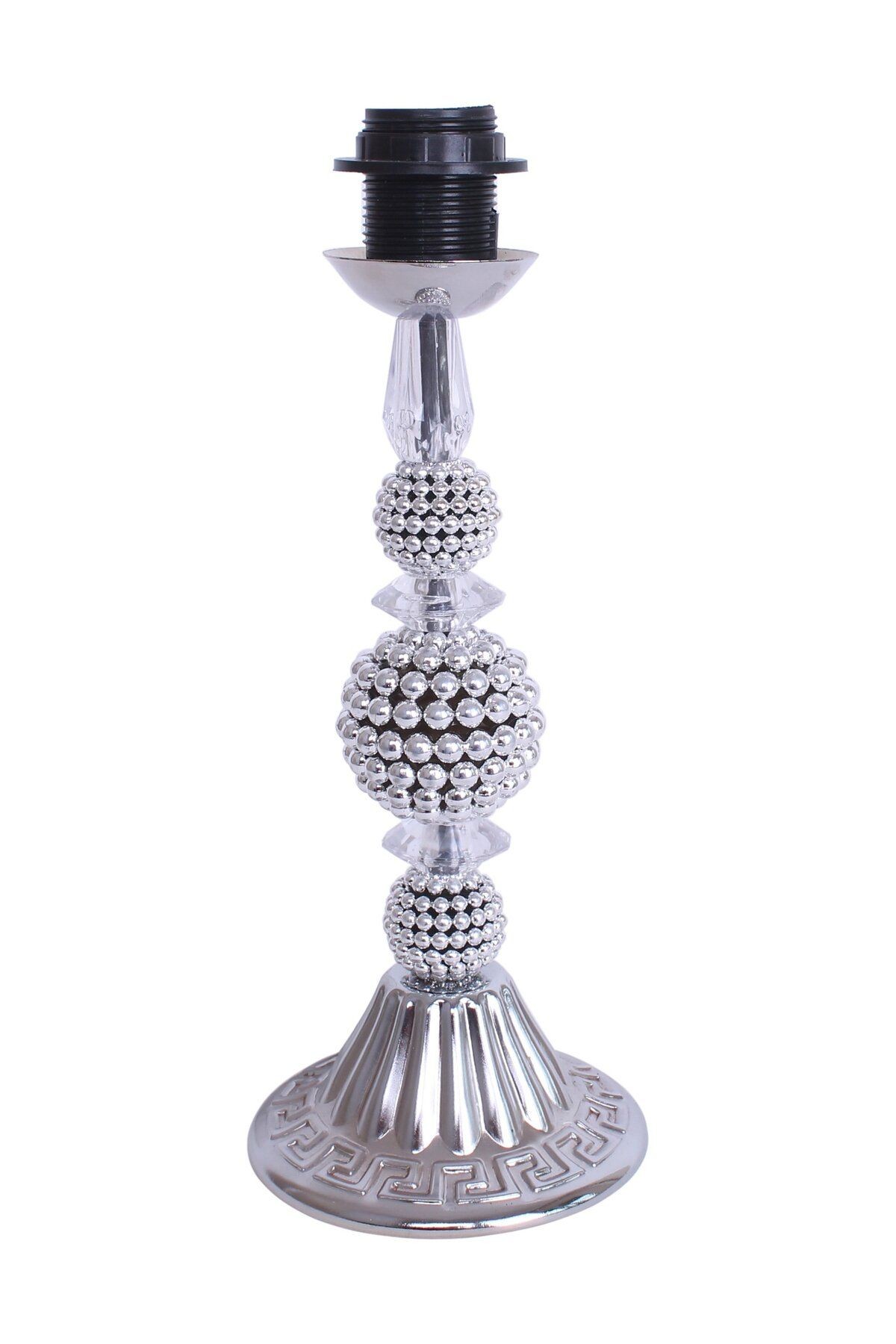 Mürdüm Kore Kadife Gümüş Şerit Süsleme Metal Aksam İncili Ayak Abajur 25X50 CM AB0757