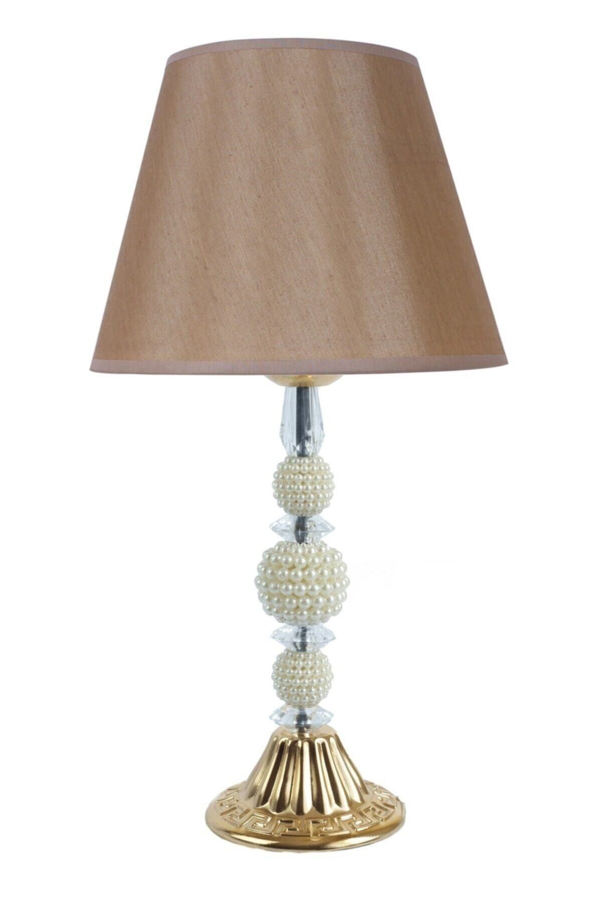 Modern Kristal Ayaklı Kumaş Gold Abajur