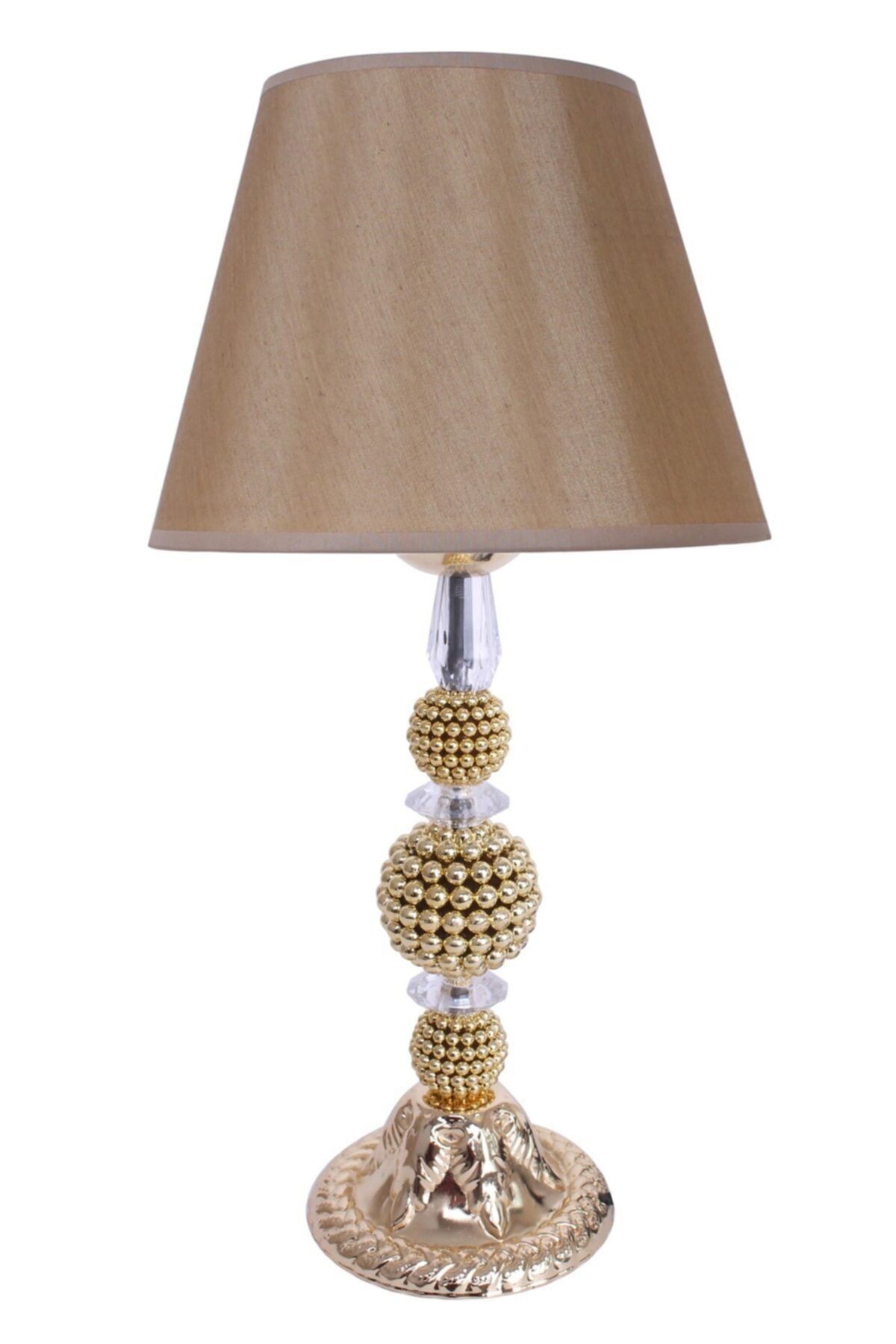 Modern Kristal Ayaklı Kumaş Gold Abajur
