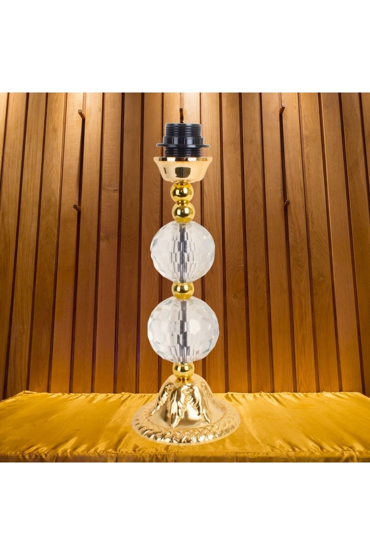 Gold Renk Abajur Kadife Kumaş Yatak Odası Kristal Ayak Vintageab0866