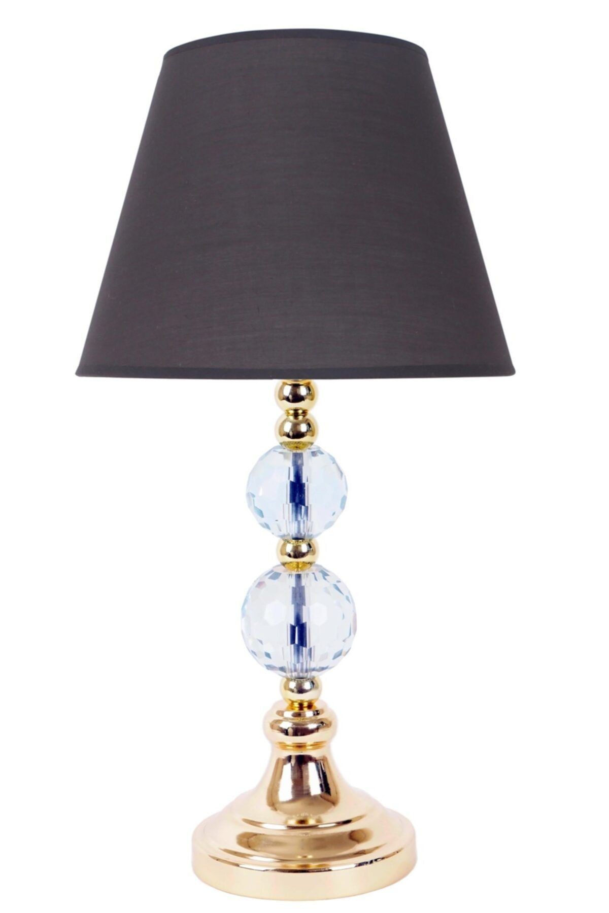 Modern Kristal Ayaklı Kumaş Gold Abajur